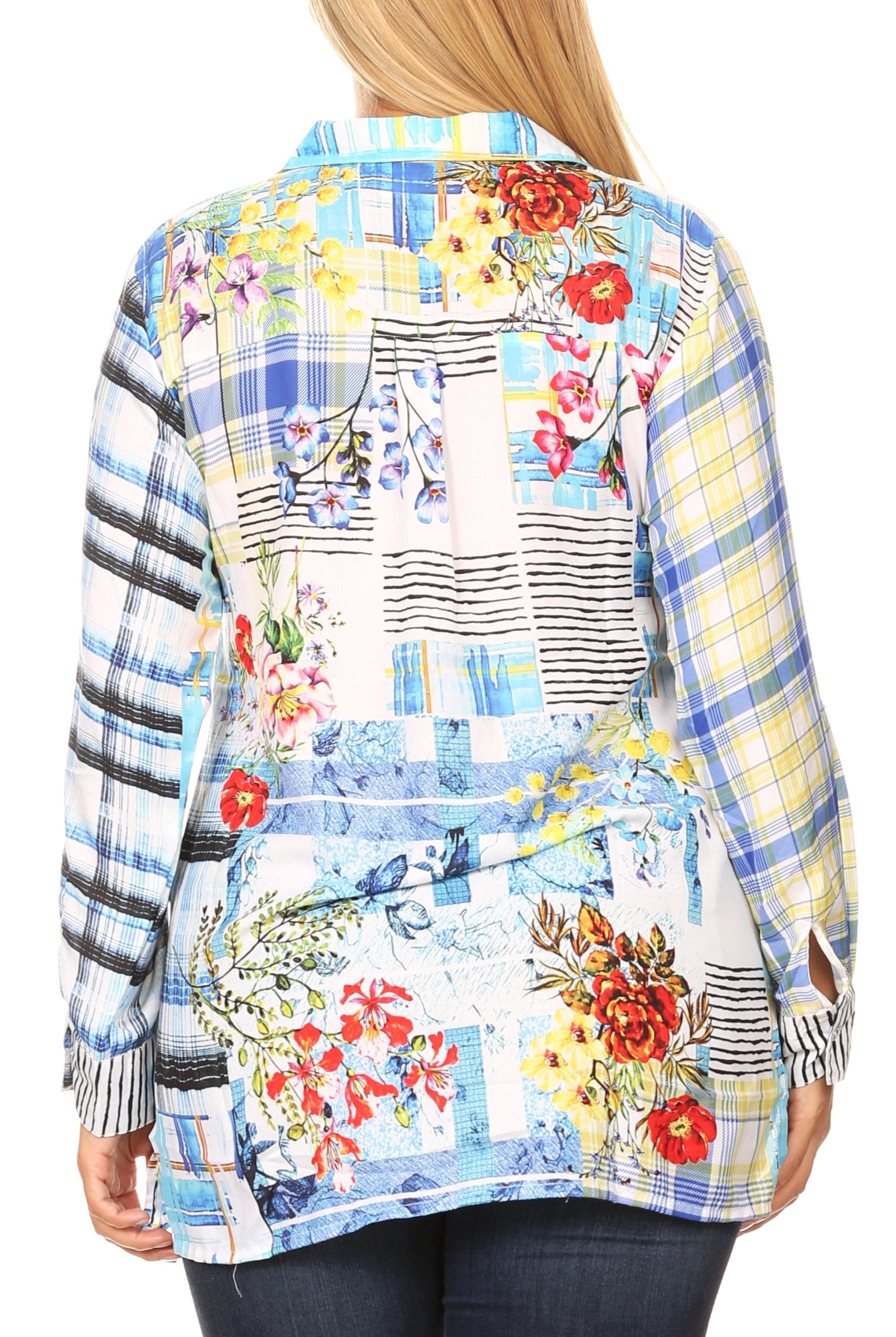 Sakkas Issa Women's Long Sleeve Floral Print Casual Button Down Shirt Blouse Top - Concordia Style Boutique