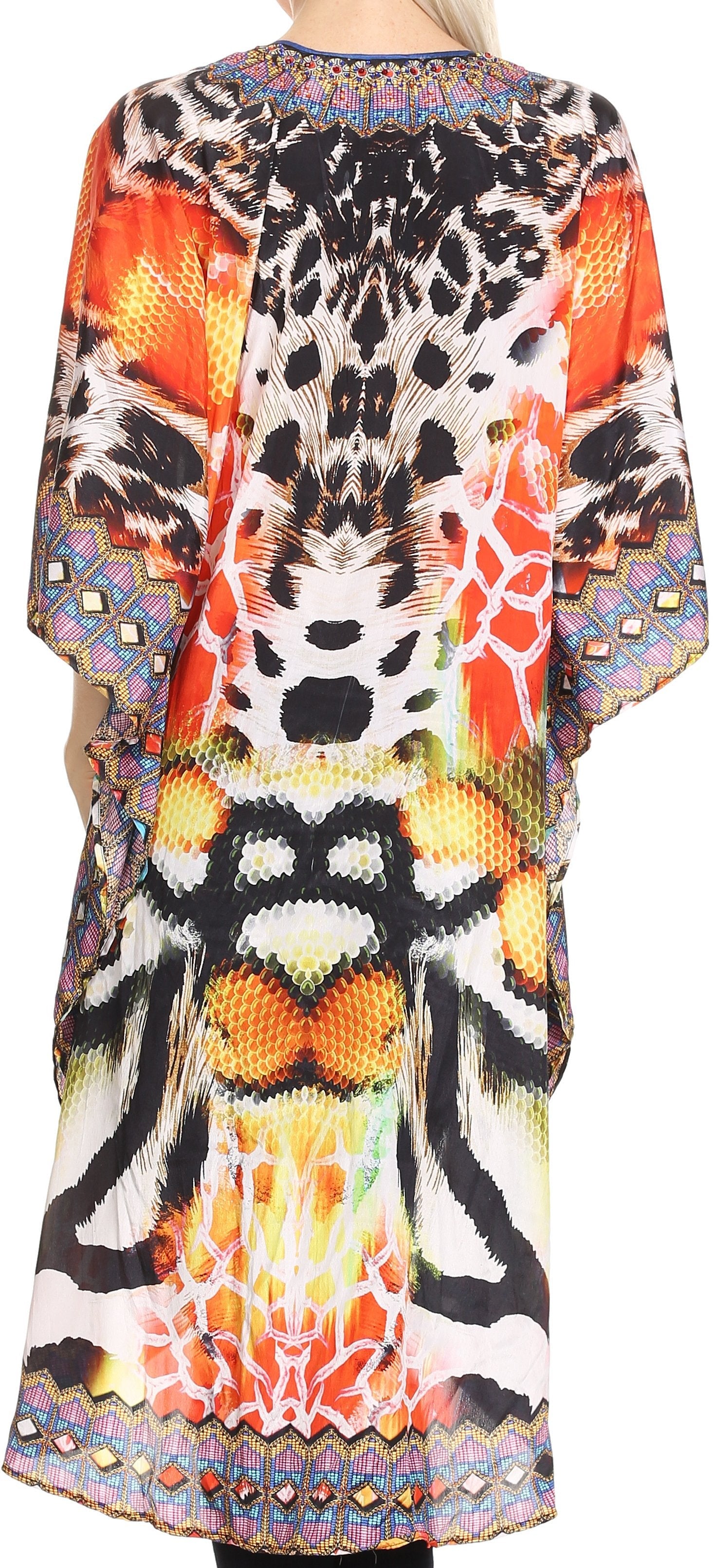 Sakkas Osiris Embellished Hi Low V-Neck Clasp Beach Cover-Up Kimono Kaftan Tunic - Concordia Style Boutique