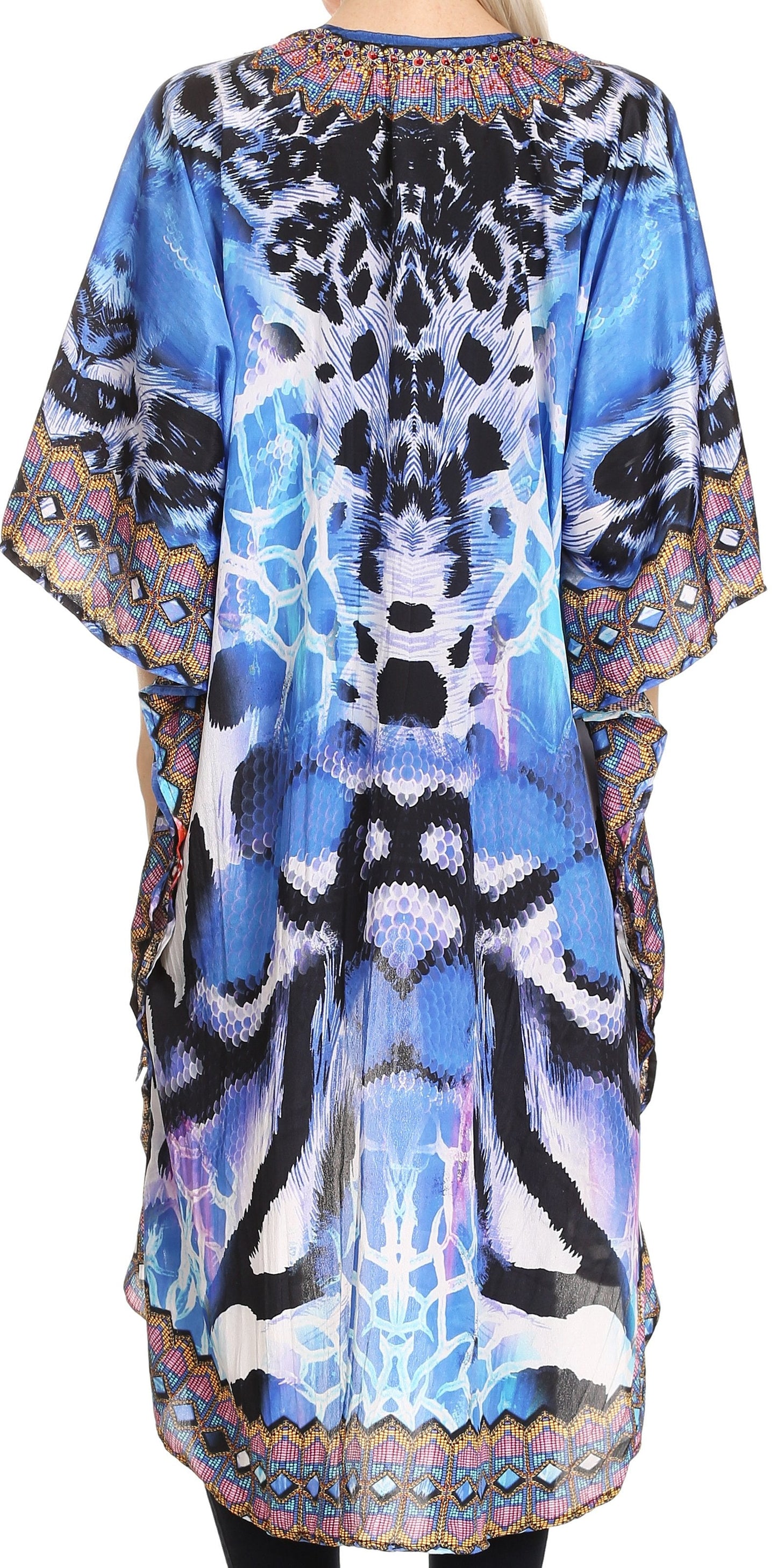 Sakkas Osiris Embellished Hi Low V-Neck Clasp Beach Cover-Up Kimono Kaftan Tunic - Concordia Style Boutique