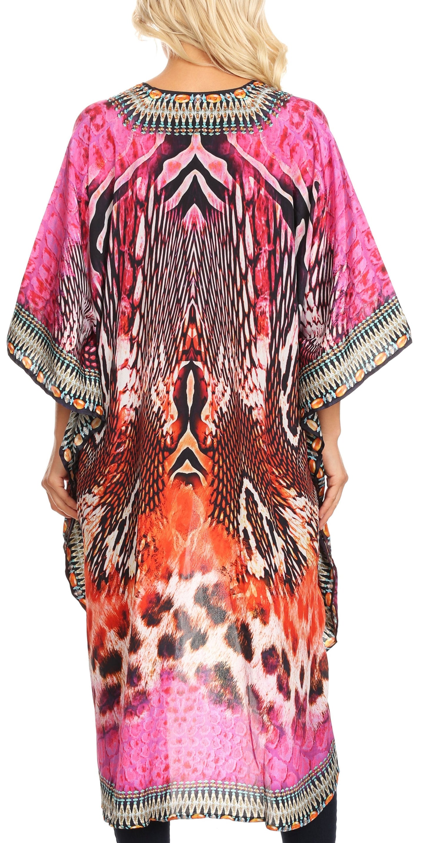 Sakkas Osiris Embellished Hi Low V-Neck Clasp Beach Cover-Up Kimono Kaftan Tunic - Concordia Style Boutique