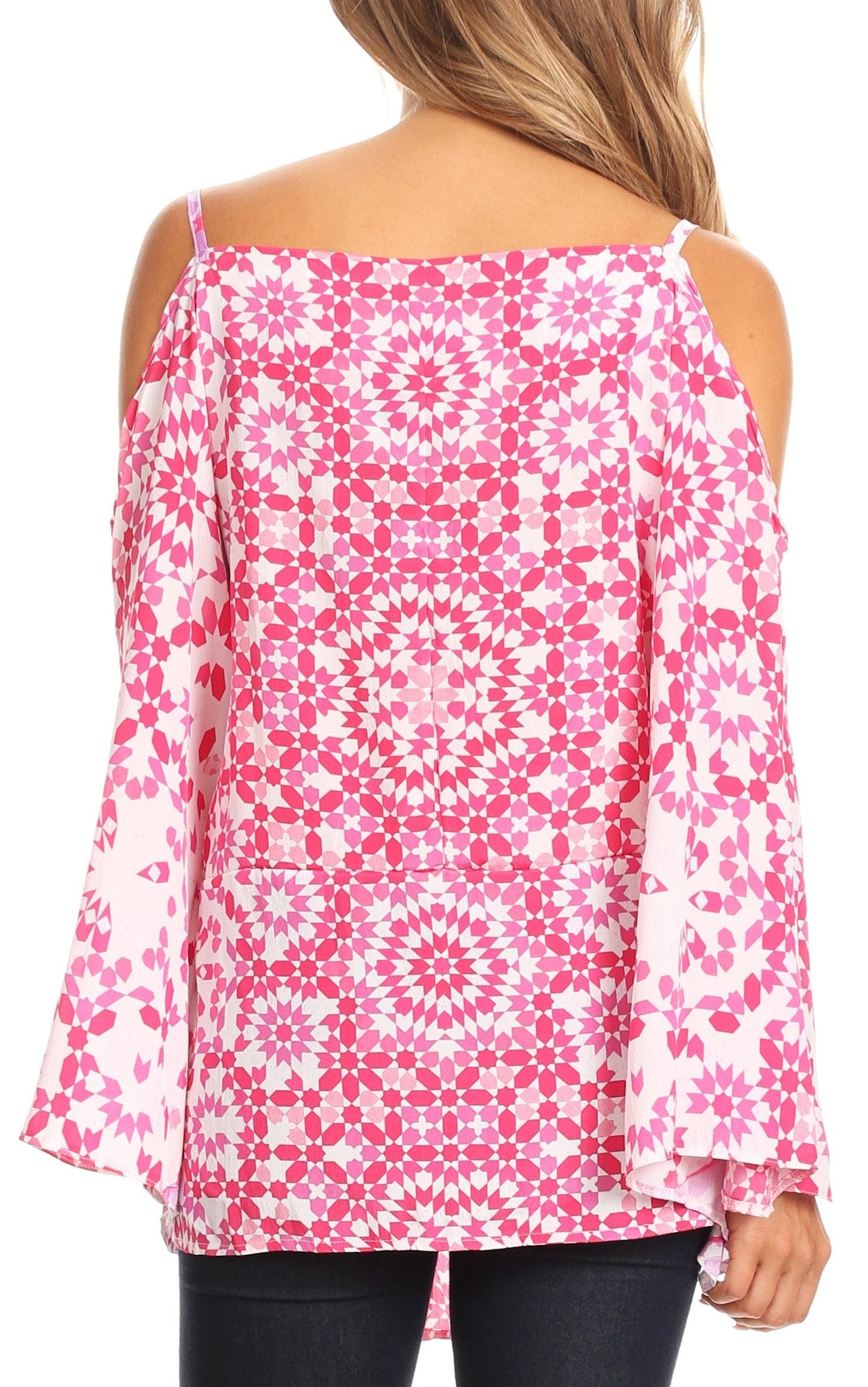 Sakkas Bosede Off Shoulder Bell Sleeve Casual Top Blouse w/Print and Rhimestones - Concordia Style Boutique