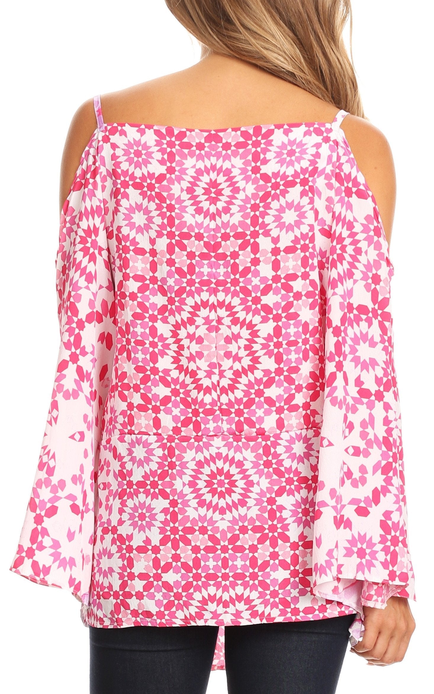Sakkas Bosede Off Shoulder Bell Sleeve Casual Top Blouse w/Print and Rhimestones - Concordia Style Boutique
