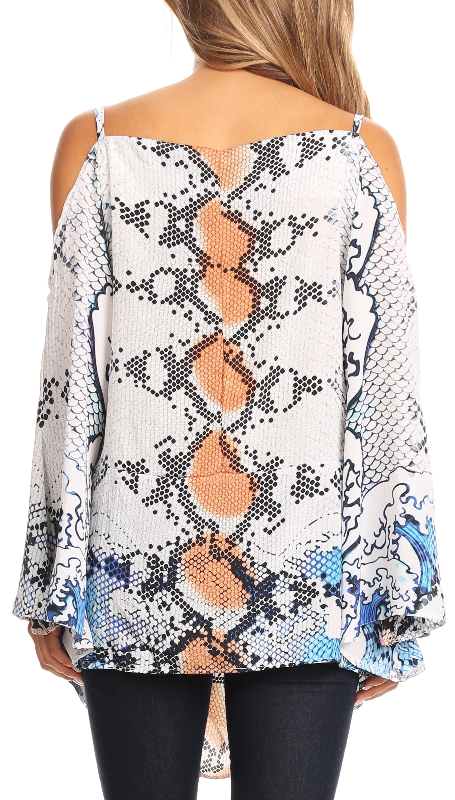 Sakkas Bosede Off Shoulder Bell Sleeve Casual Top Blouse w/Print and Rhimestones - Concordia Style Boutique