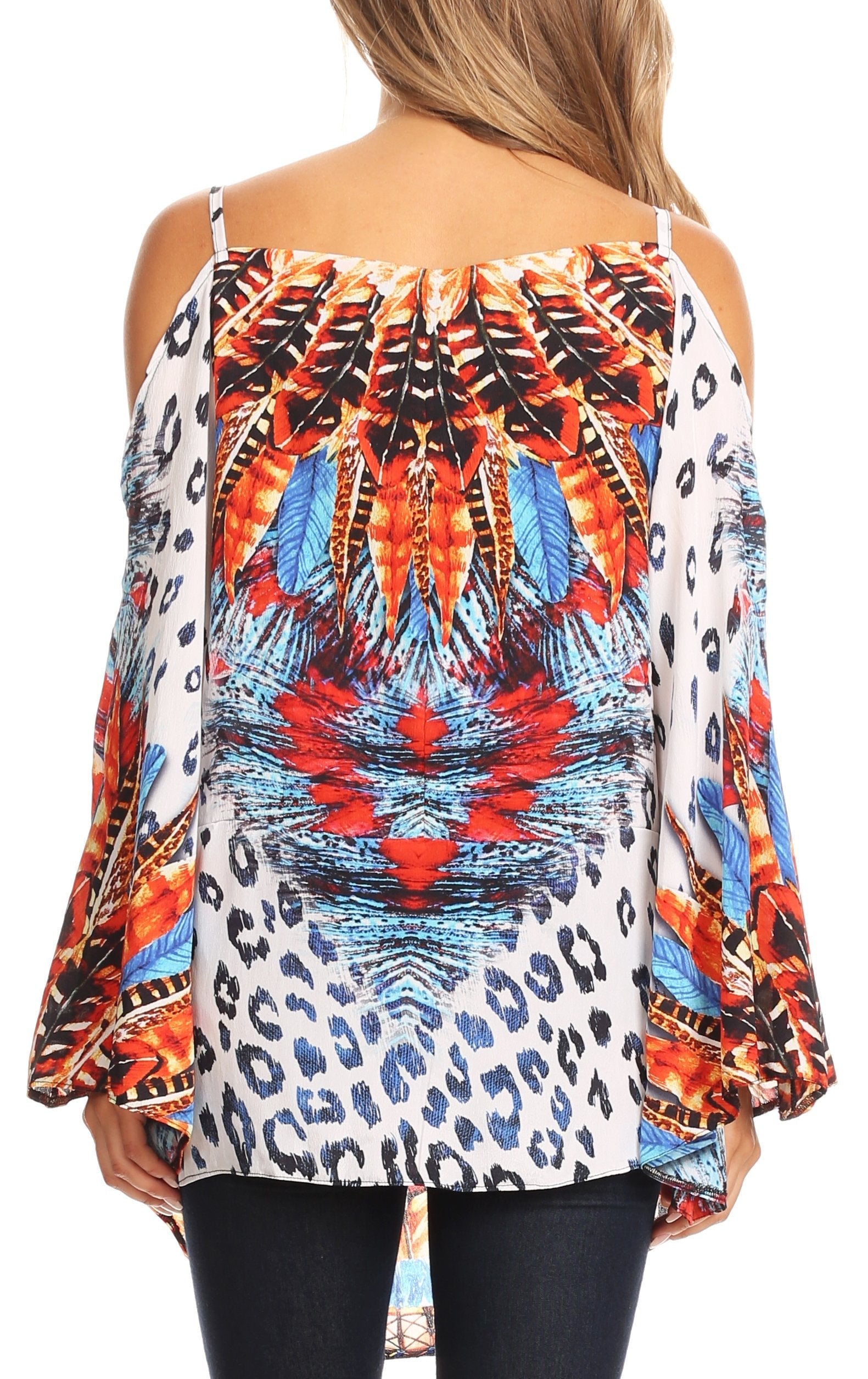 Sakkas Bosede Off Shoulder Bell Sleeve Casual Top Blouse w/Print and Rhimestones - Concordia Style Boutique