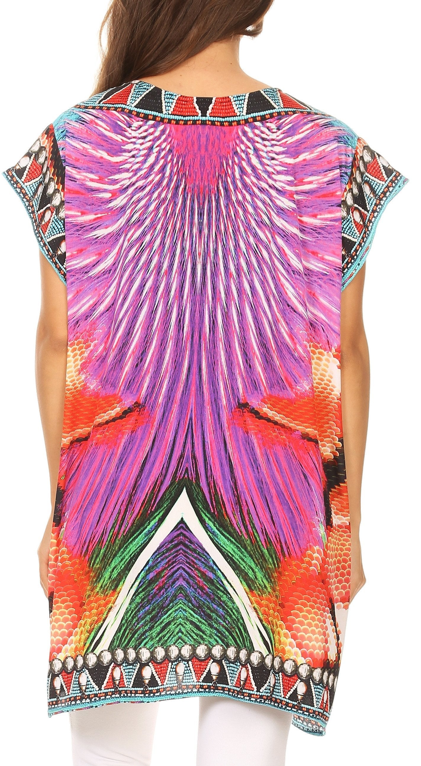 Sakkas Lesedi Top Blouse With Cap Sleeves Colorful Print and Rhinestones - Concordia Style Boutique