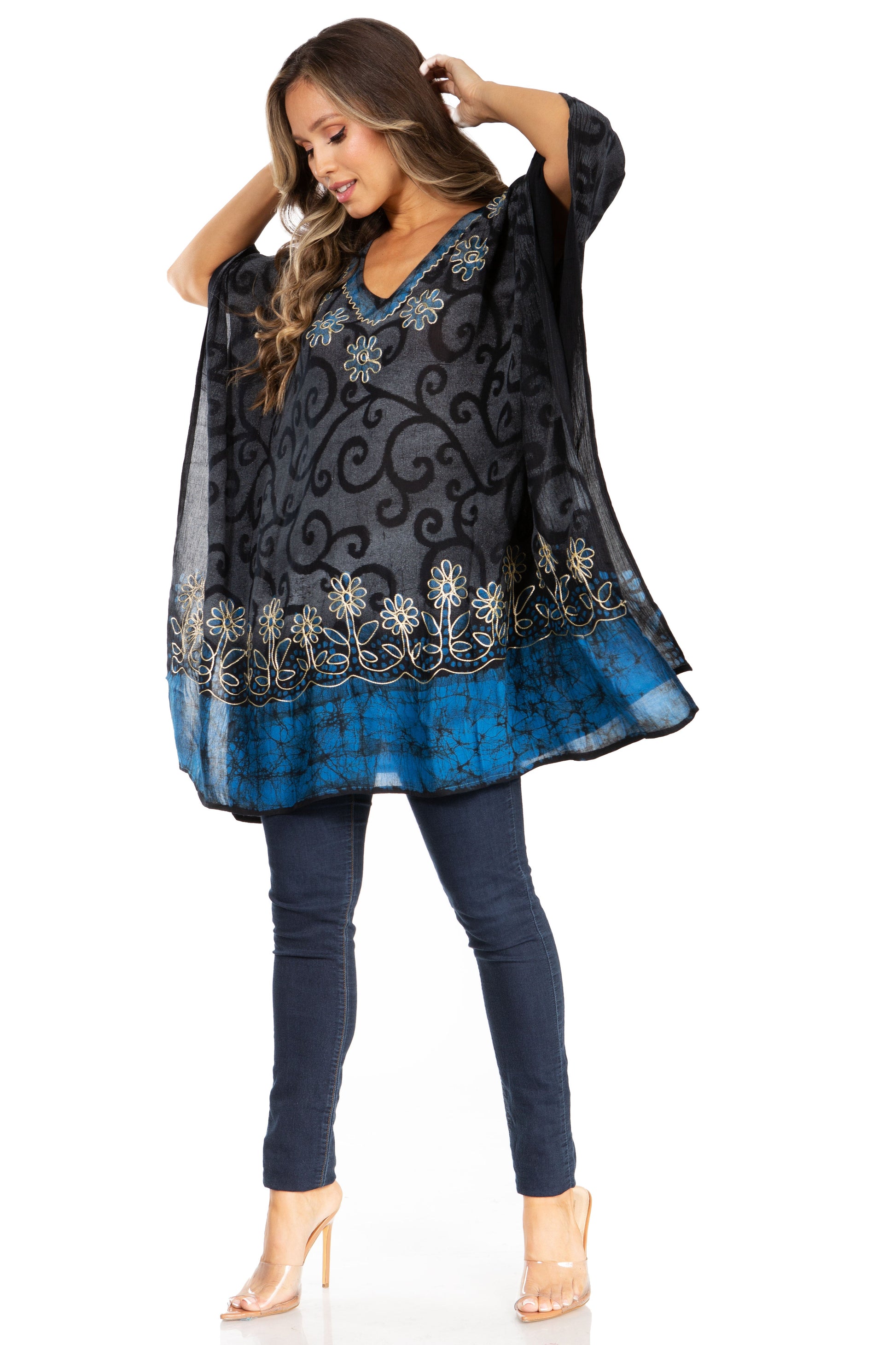 Sakkas Adalwin Desert Sun Lightweight Circle Ponch Tunic Top Blouse W / Embroidery - Concordia Style Boutique