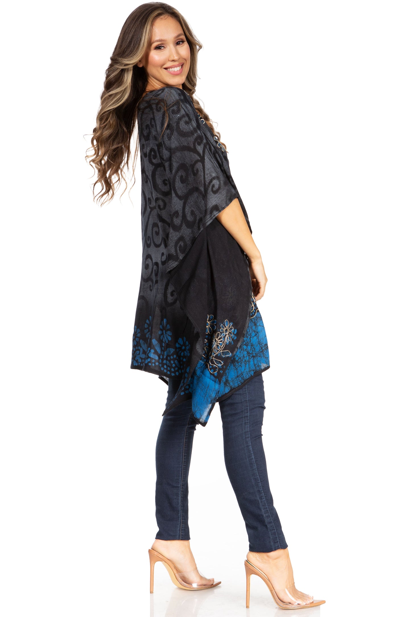 Sakkas Adalwin Desert Sun Lightweight Circle Ponch Tunic Top Blouse W / Embroidery - Concordia Style Boutique