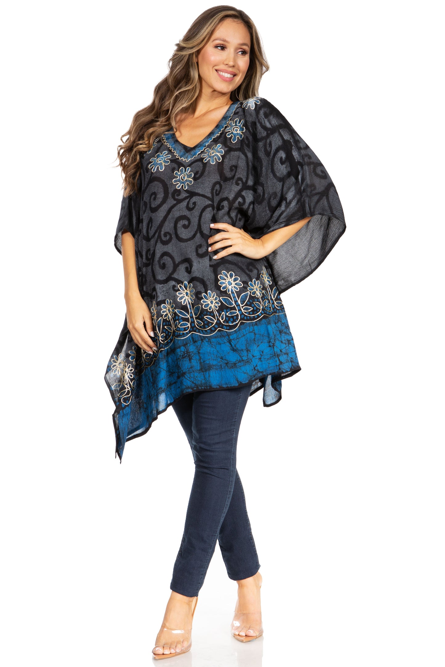 Sakkas Adalwin Desert Sun Lightweight Circle Ponch Tunic Top Blouse W / Embroidery - Concordia Style Boutique