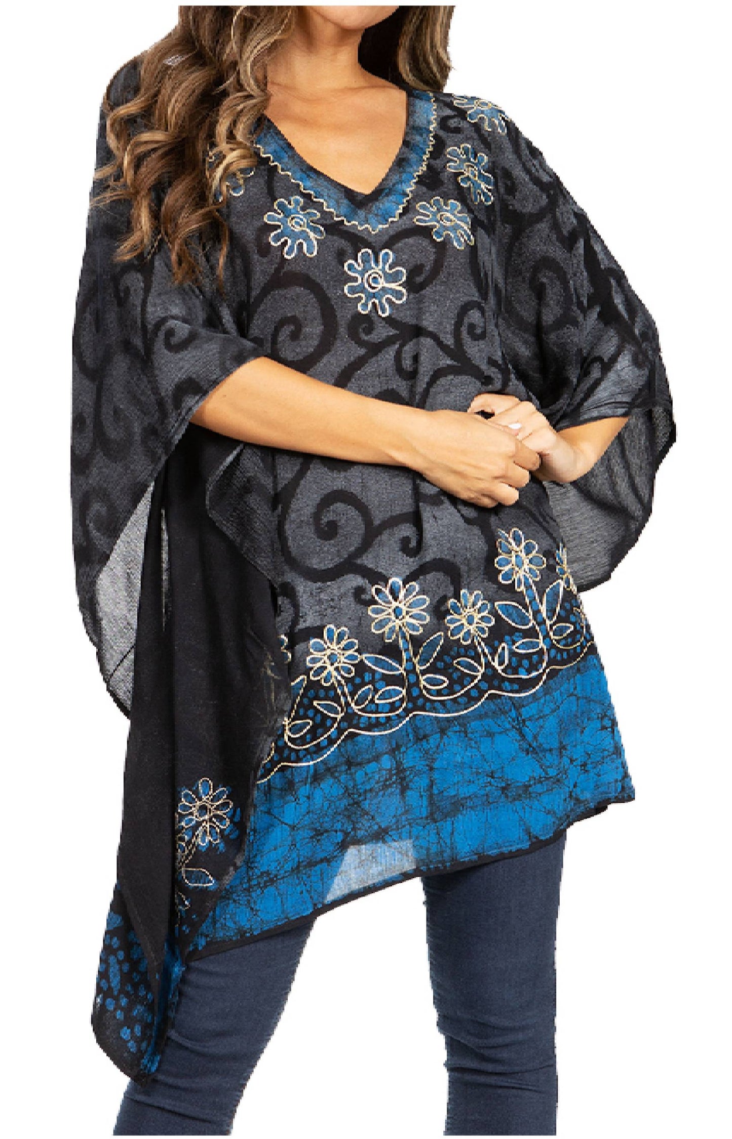 Sakkas Adalwin Desert Sun Lightweight Circle Ponch Tunic Top Blouse W / Embroidery - Concordia Style Boutique