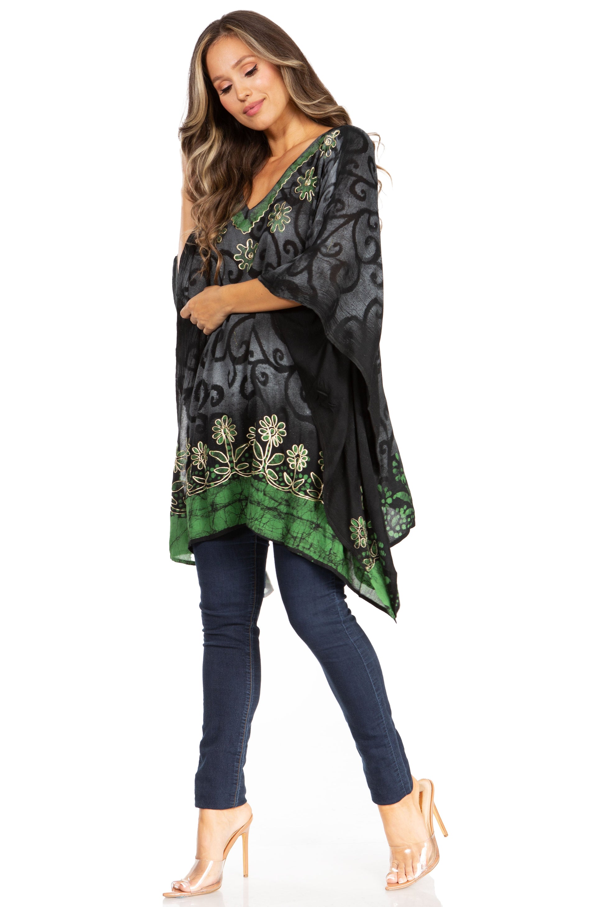 Sakkas Adalwin Desert Sun Lightweight Circle Ponch Tunic Top Blouse W / Embroidery - Concordia Style Boutique