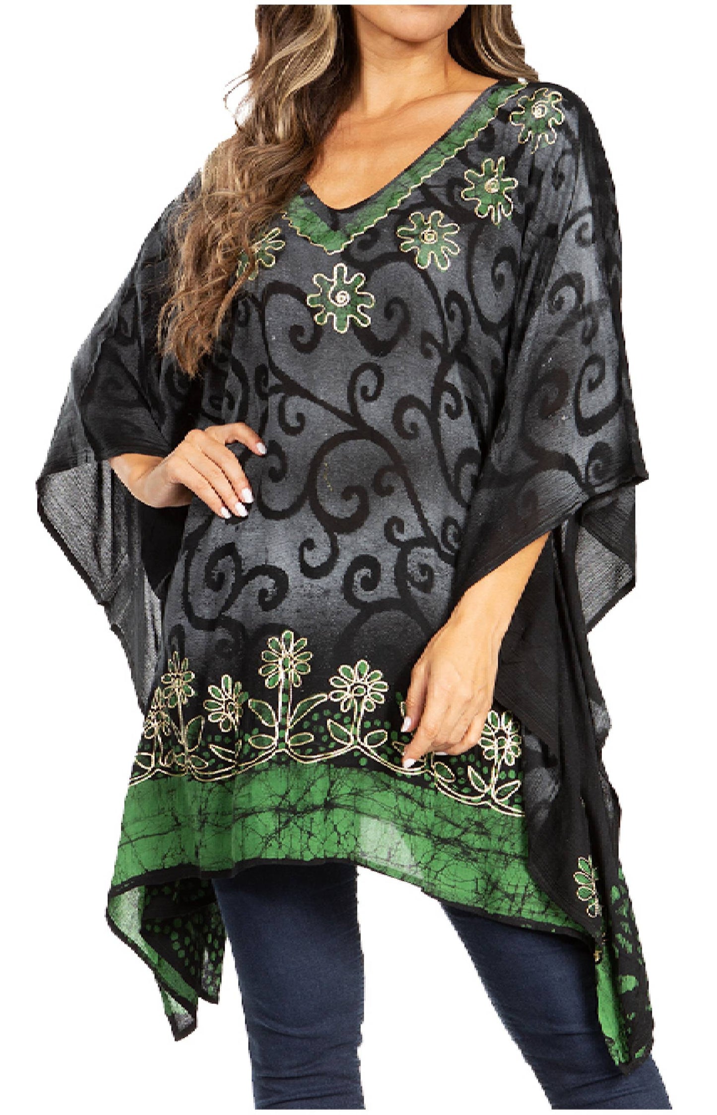 Sakkas Adalwin Desert Sun Lightweight Circle Ponch Tunic Top Blouse W / Embroidery - Concordia Style Boutique