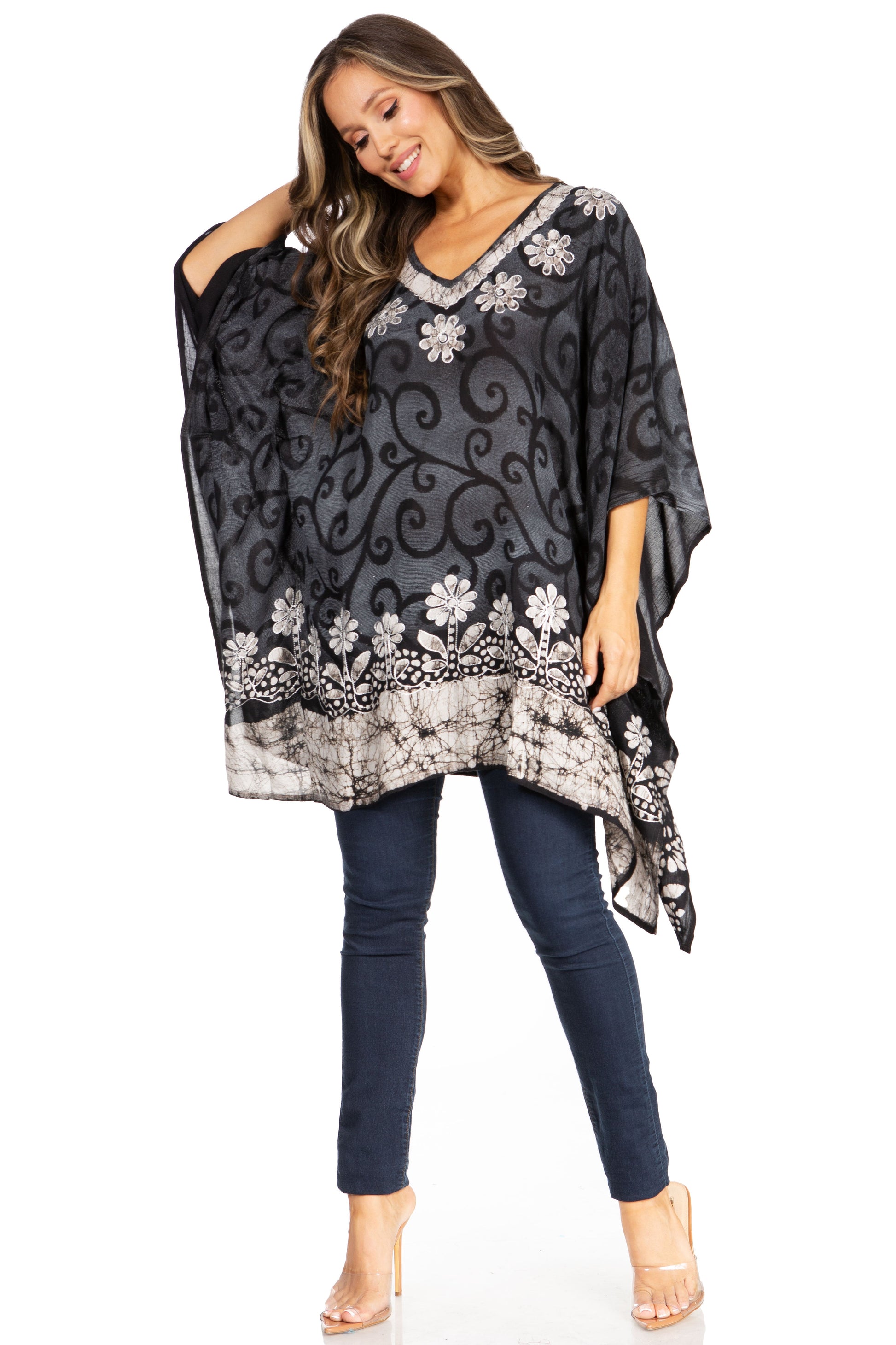 Sakkas Adalwin Desert Sun Lightweight Circle Ponch Tunic Top Blouse W / Embroidery - Concordia Style Boutique