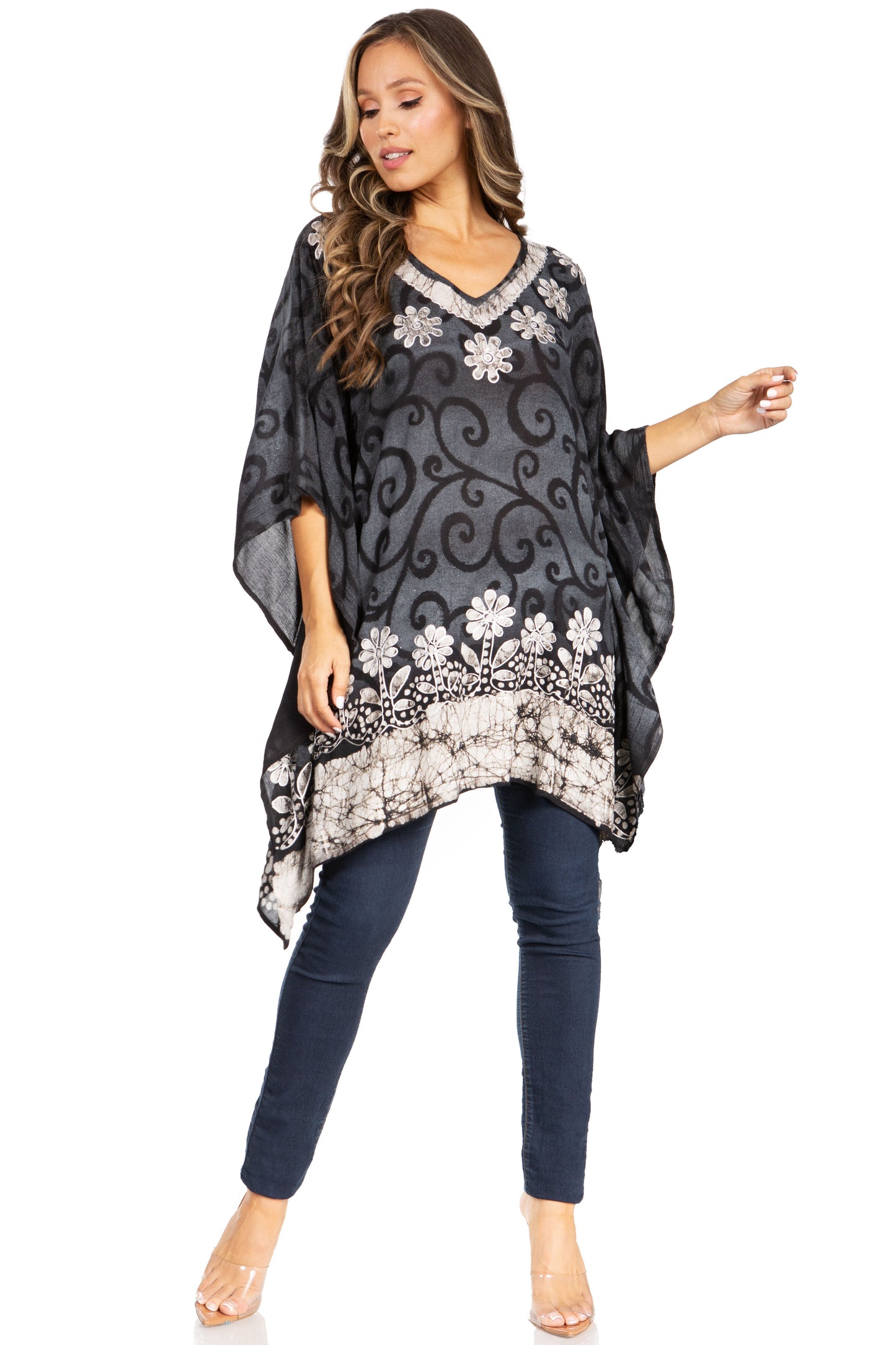 Sakkas Adalwin Desert Sun Lightweight Circle Ponch Tunic Top Blouse W / Embroidery - Concordia Style Boutique