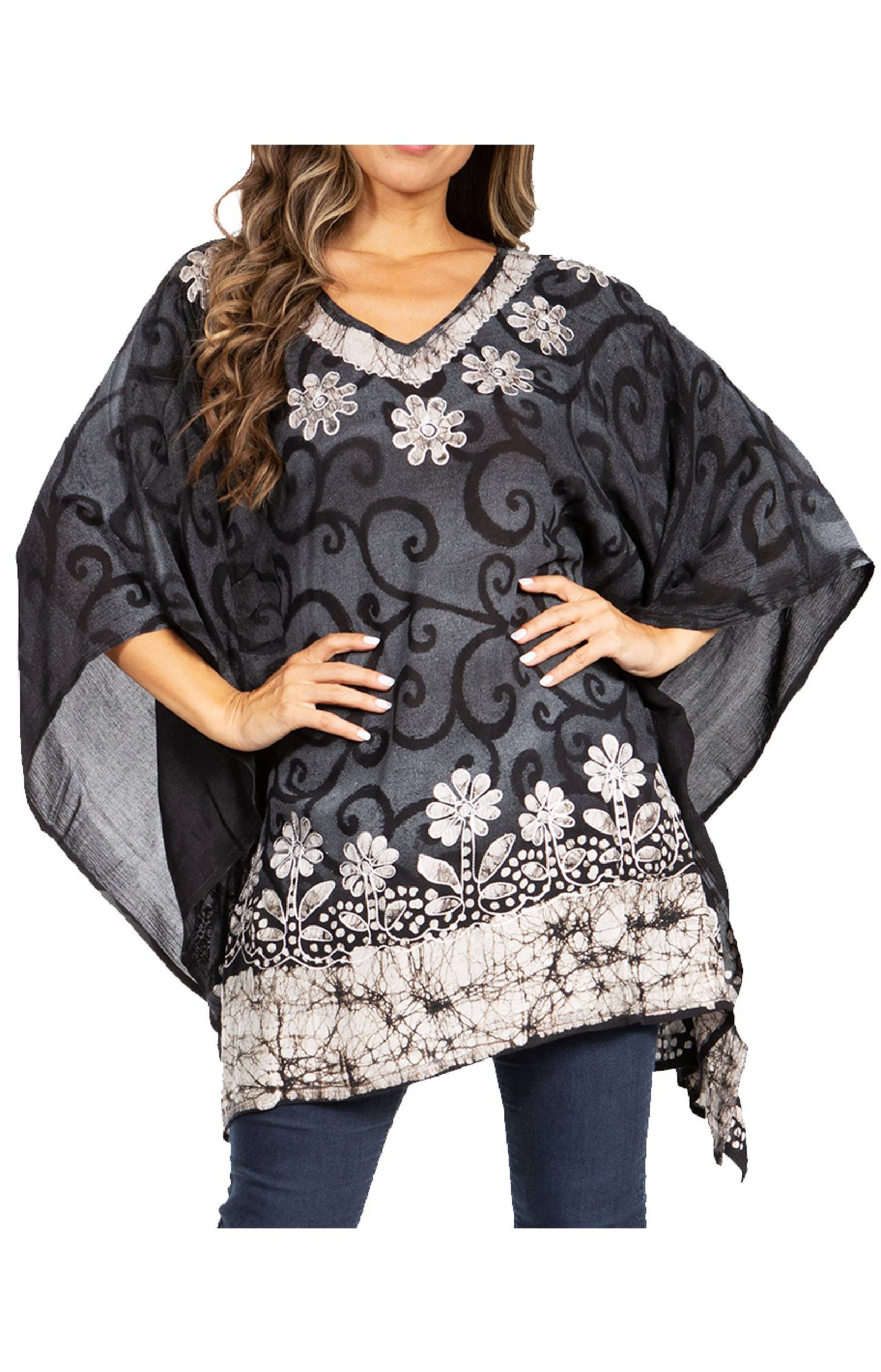 Sakkas Adalwin Desert Sun Lightweight Circle Ponch Tunic Top Blouse W / Embroidery - Concordia Style Boutique