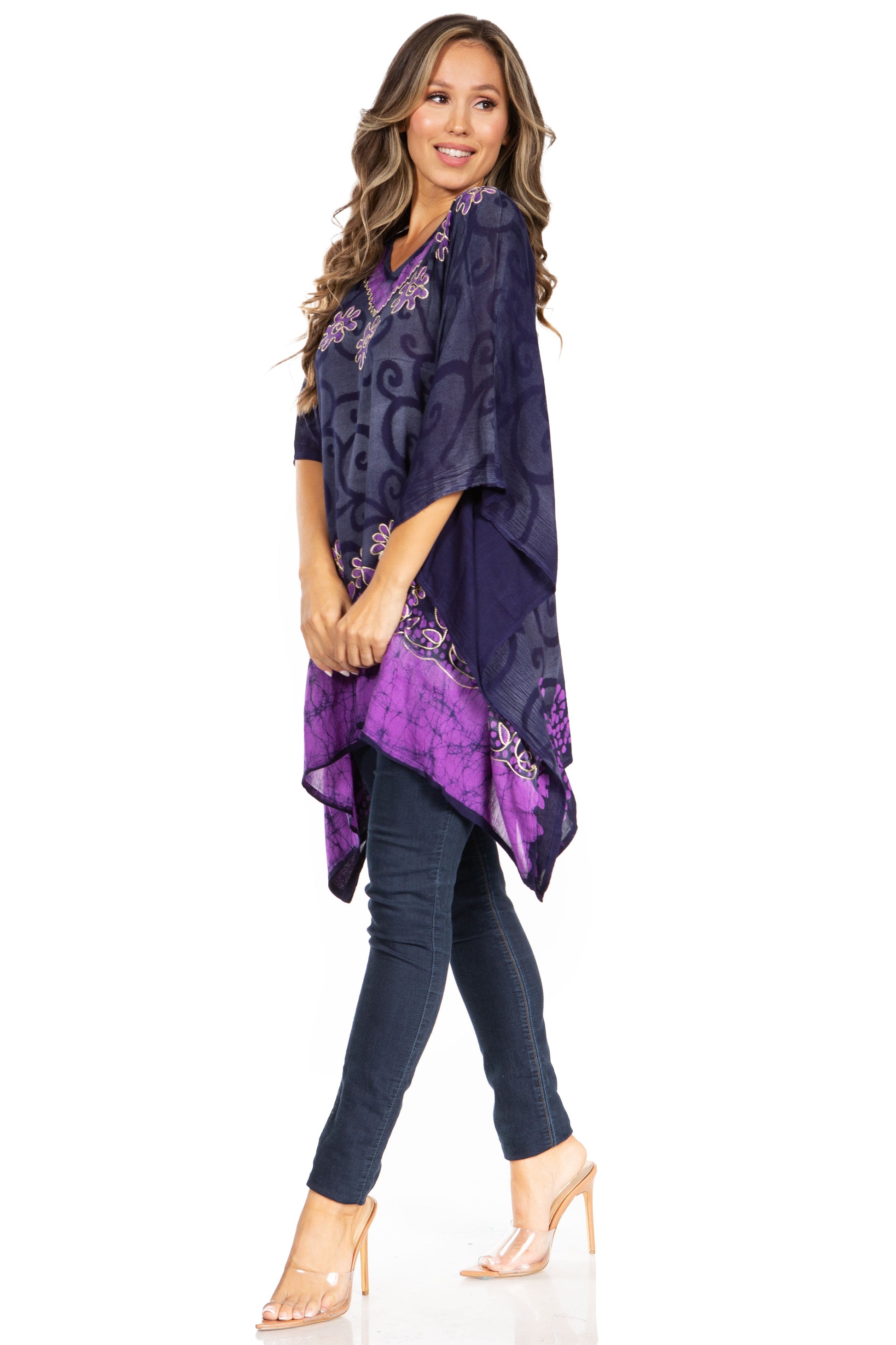 Sakkas Adalwin Desert Sun Lightweight Circle Ponch Tunic Top Blouse W / Embroidery - Concordia Style Boutique