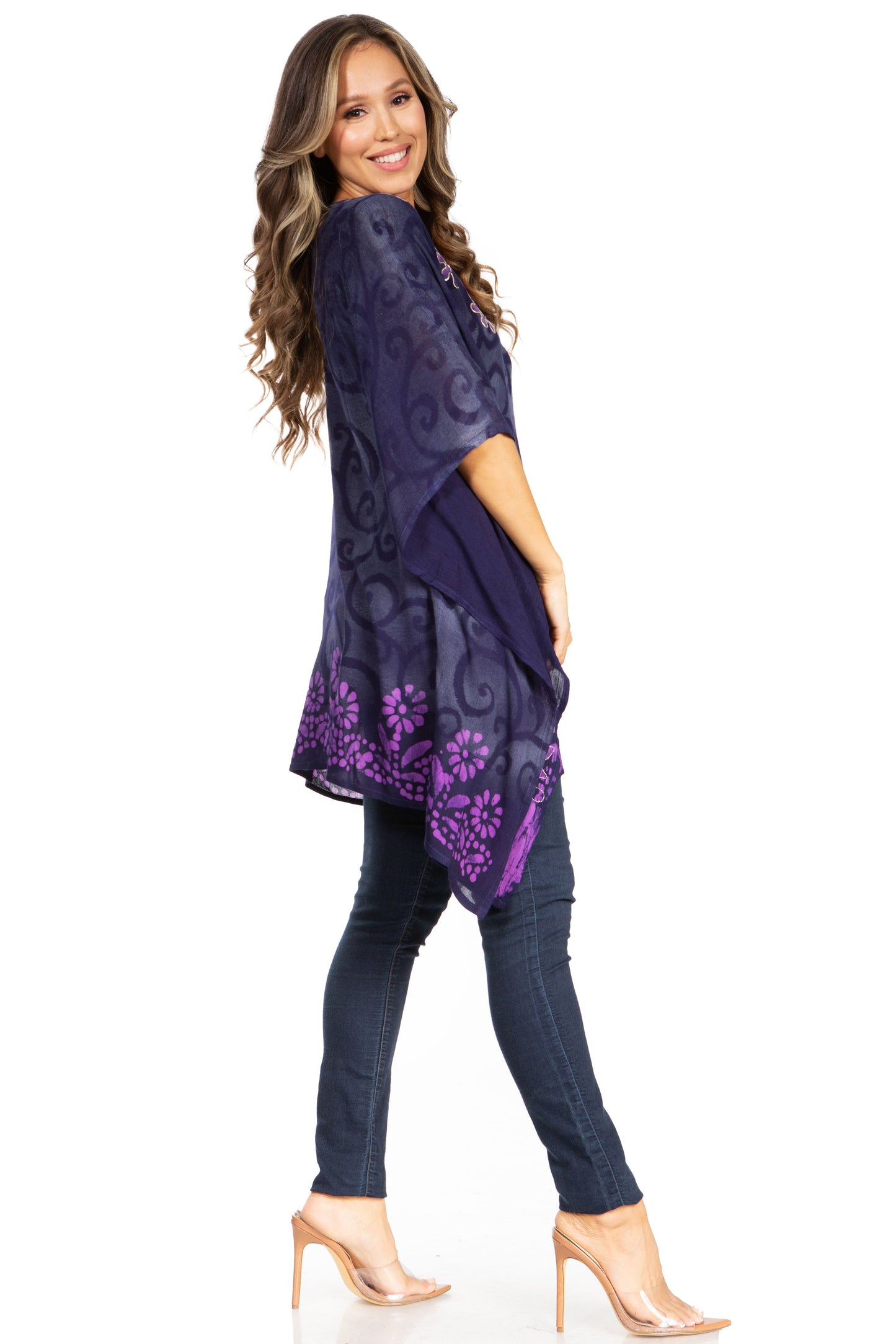 Sakkas Adalwin Desert Sun Lightweight Circle Ponch Tunic Top Blouse W / Embroidery - Concordia Style Boutique