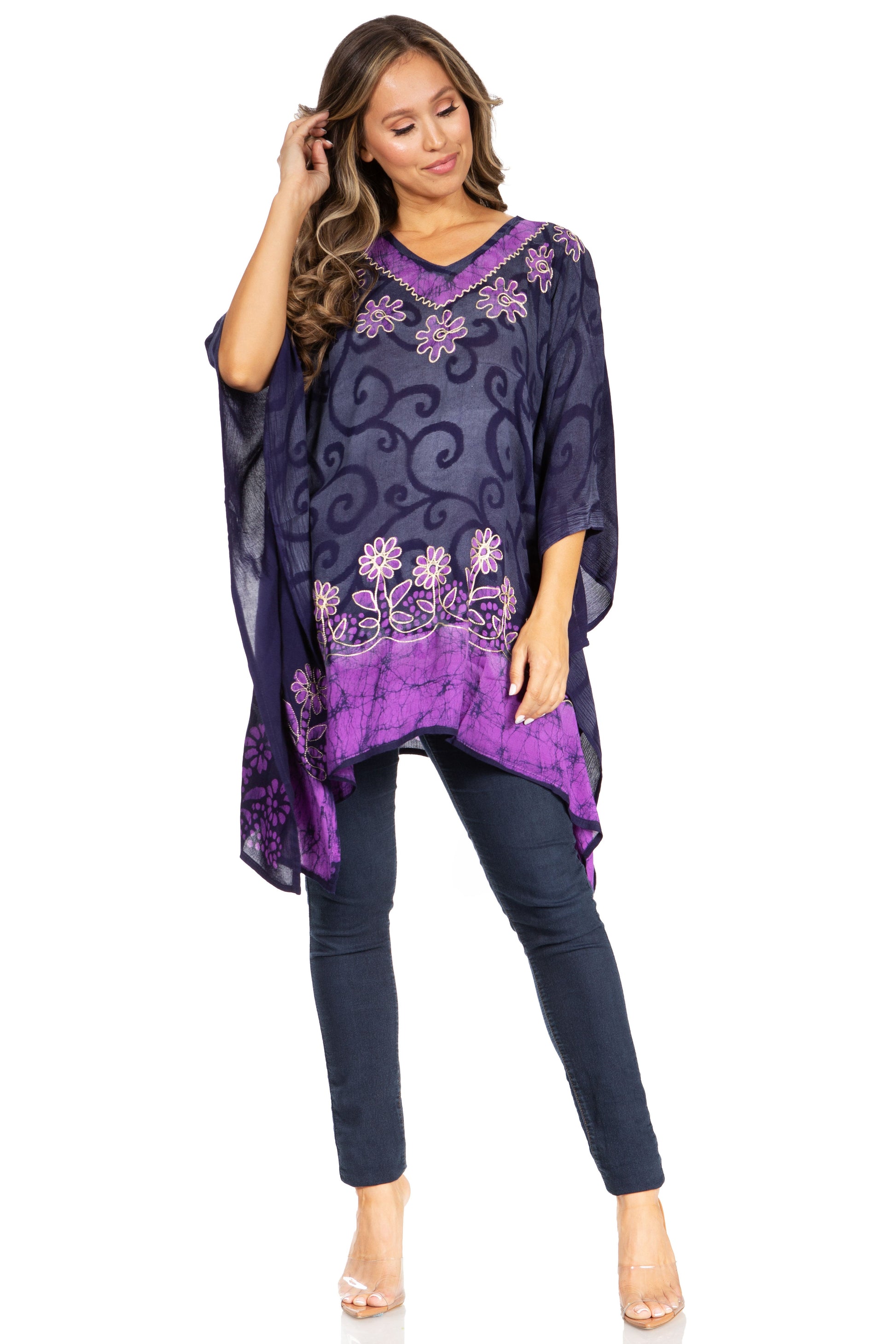 Sakkas Adalwin Desert Sun Lightweight Circle Ponch Tunic Top Blouse W / Embroidery - Concordia Style Boutique