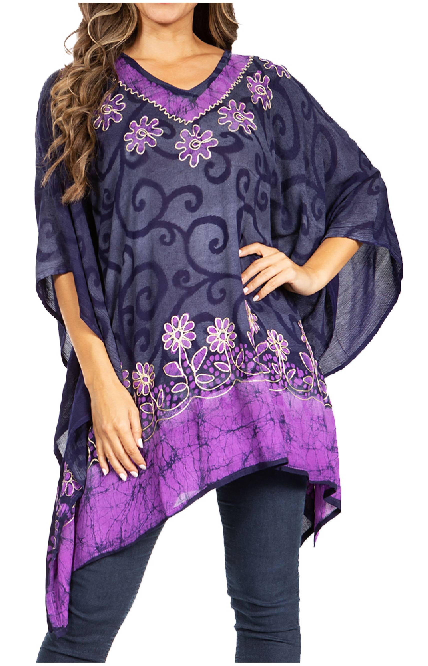 Sakkas Adalwin Desert Sun Lightweight Circle Ponch Tunic Top Blouse W / Embroidery - Concordia Style Boutique