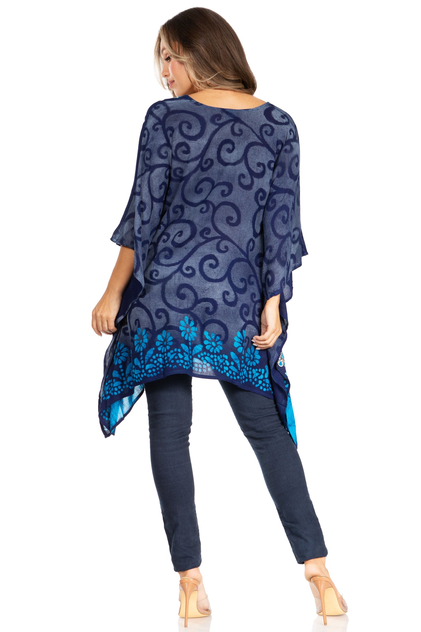 Sakkas Adalwin Desert Sun Lightweight Circle Ponch Tunic Top Blouse W / Embroidery - Concordia Style Boutique