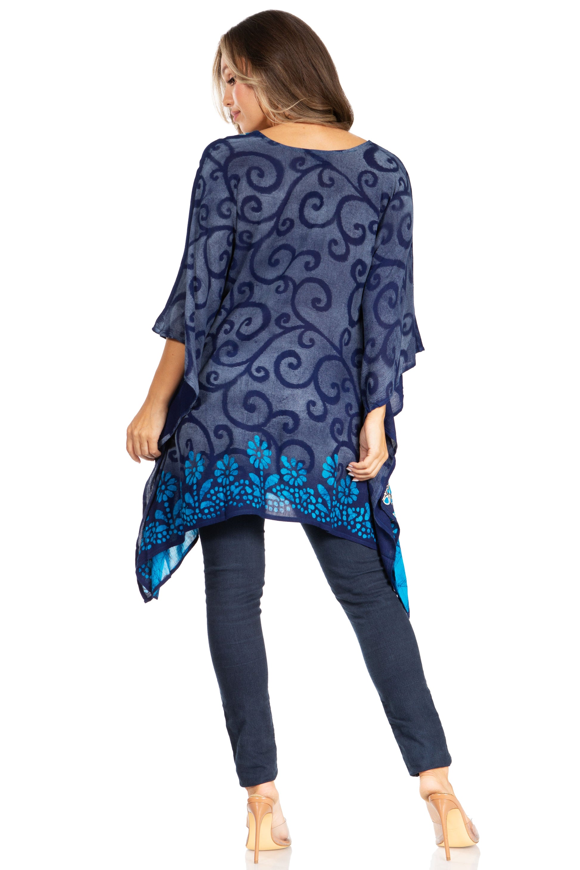 Sakkas Adalwin Desert Sun Lightweight Circle Ponch Tunic Top Blouse W / Embroidery - Concordia Style Boutique