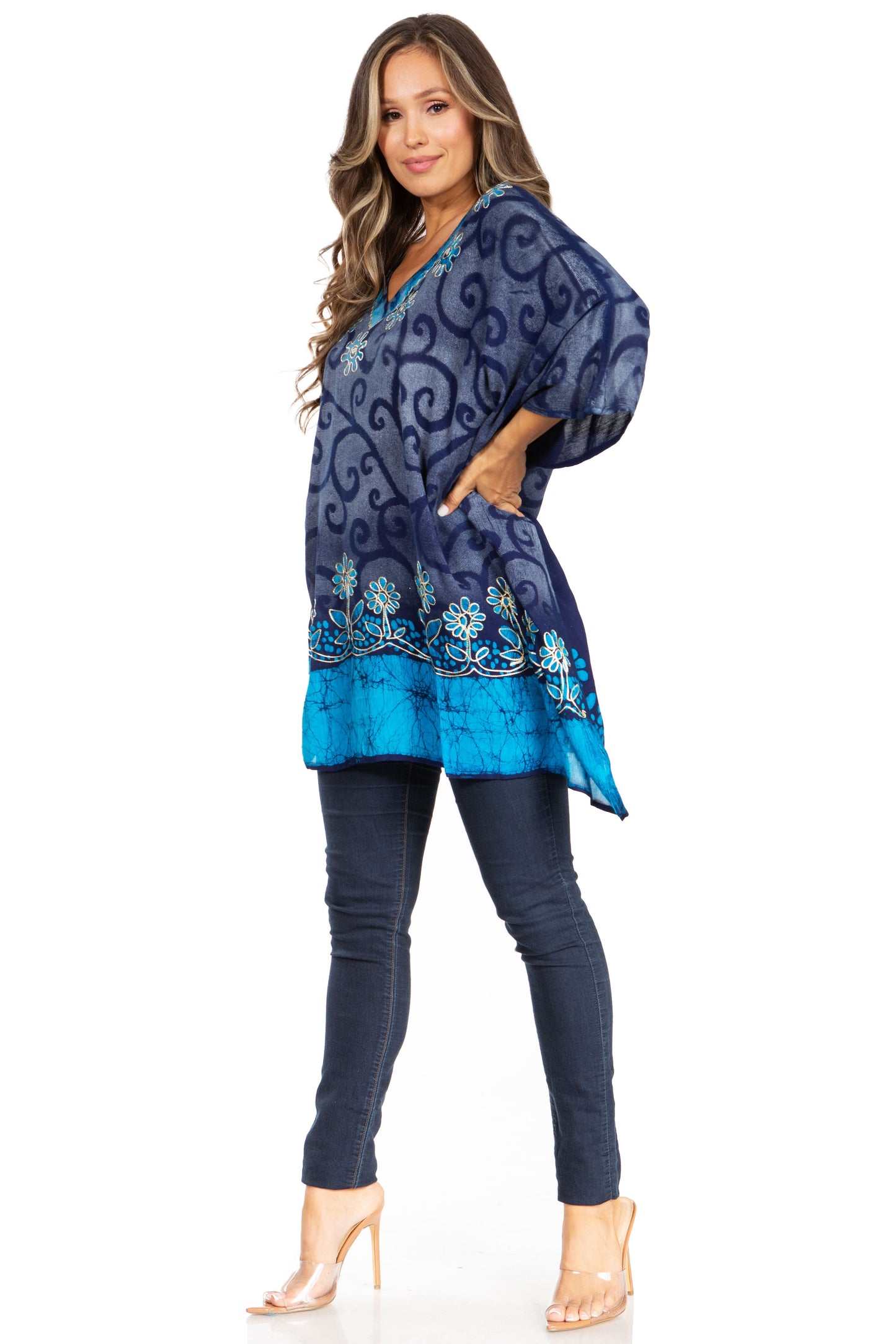 Sakkas Adalwin Desert Sun Lightweight Circle Ponch Tunic Top Blouse W / Embroidery - Concordia Style Boutique