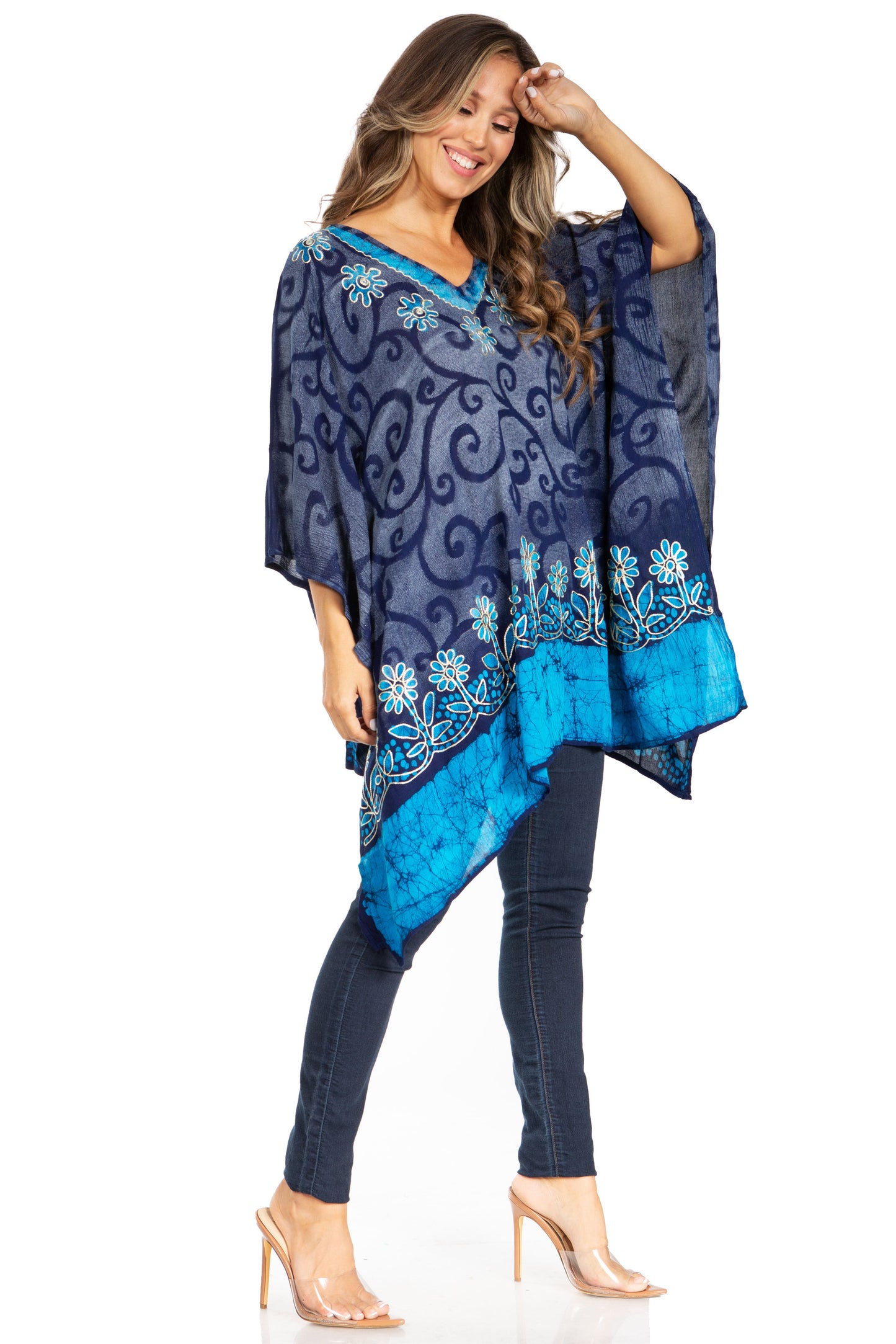 Sakkas Adalwin Desert Sun Lightweight Circle Ponch Tunic Top Blouse W / Embroidery - Concordia Style Boutique