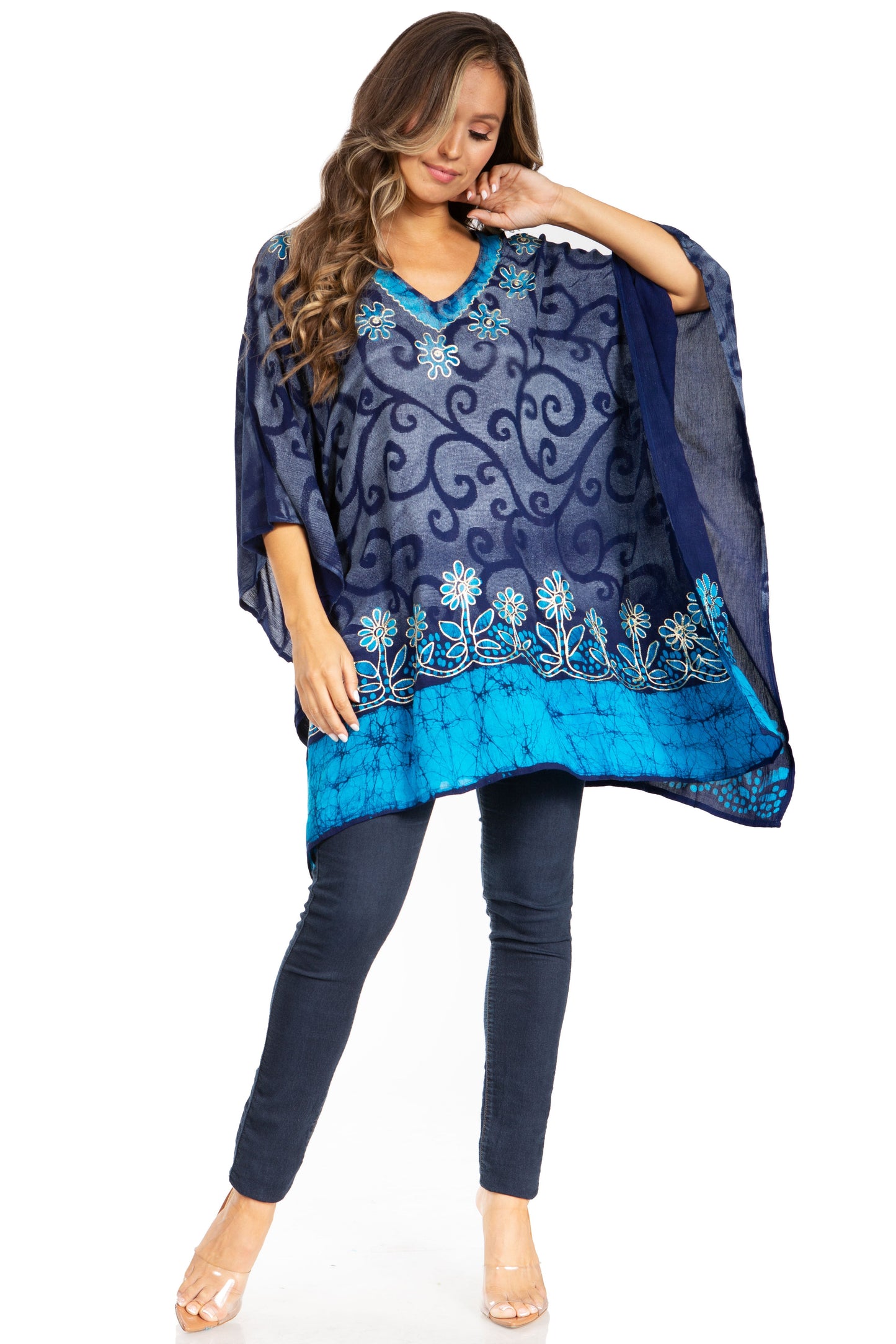 Sakkas Adalwin Desert Sun Lightweight Circle Ponch Tunic Top Blouse W / Embroidery - Concordia Style Boutique