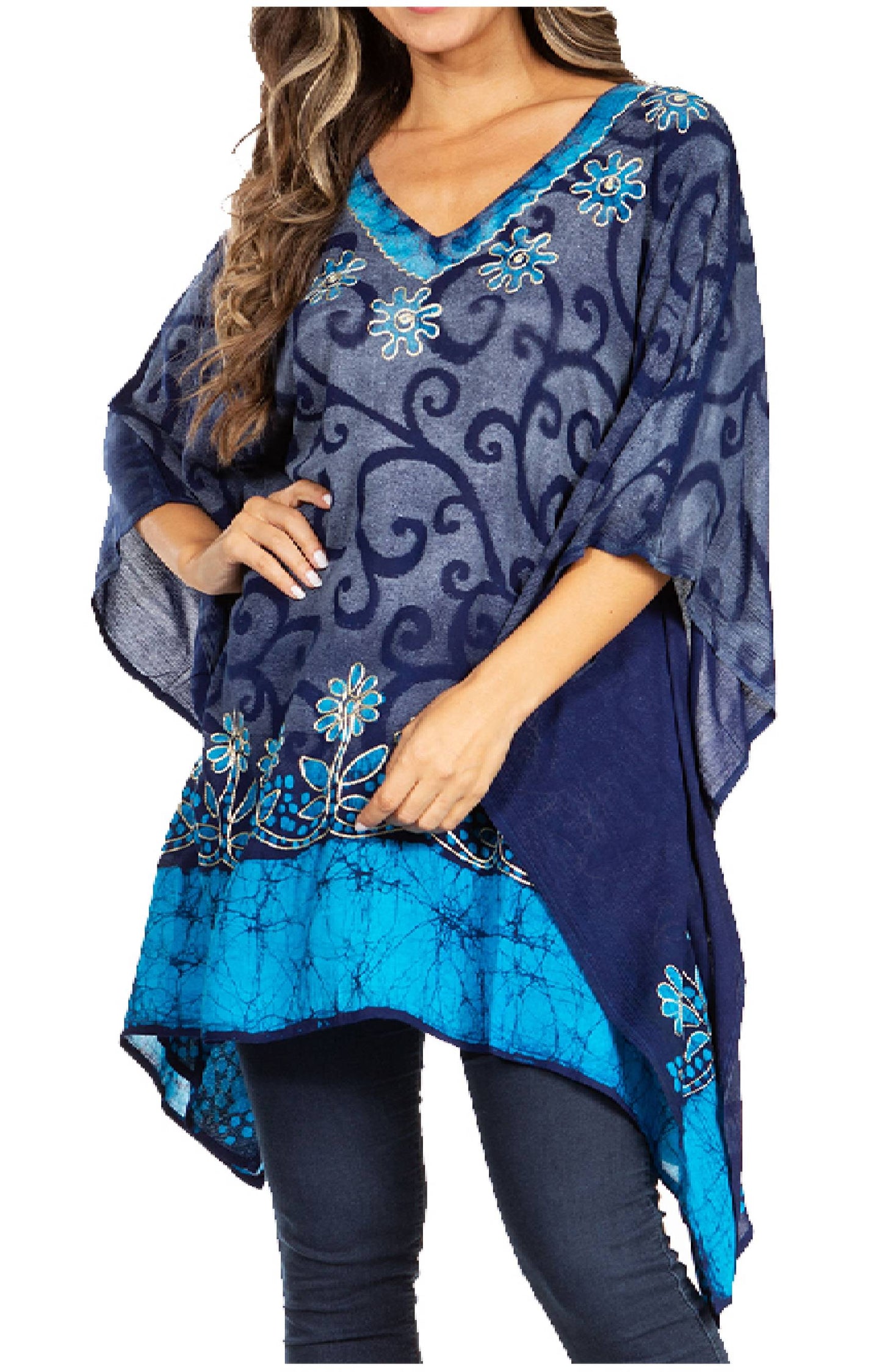 Sakkas Adalwin Desert Sun Lightweight Circle Ponch Tunic Top Blouse W / Embroidery - Concordia Style Boutique