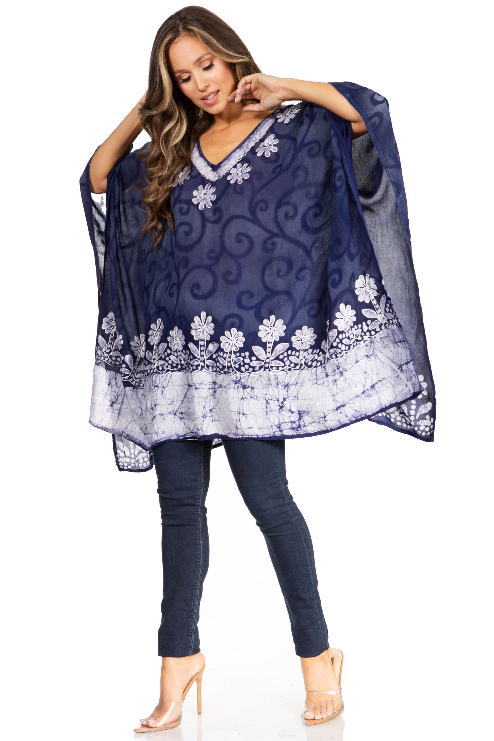 Sakkas Adalwin Desert Sun Lightweight Circle Ponch Tunic Top Blouse W / Embroidery - Concordia Style Boutique