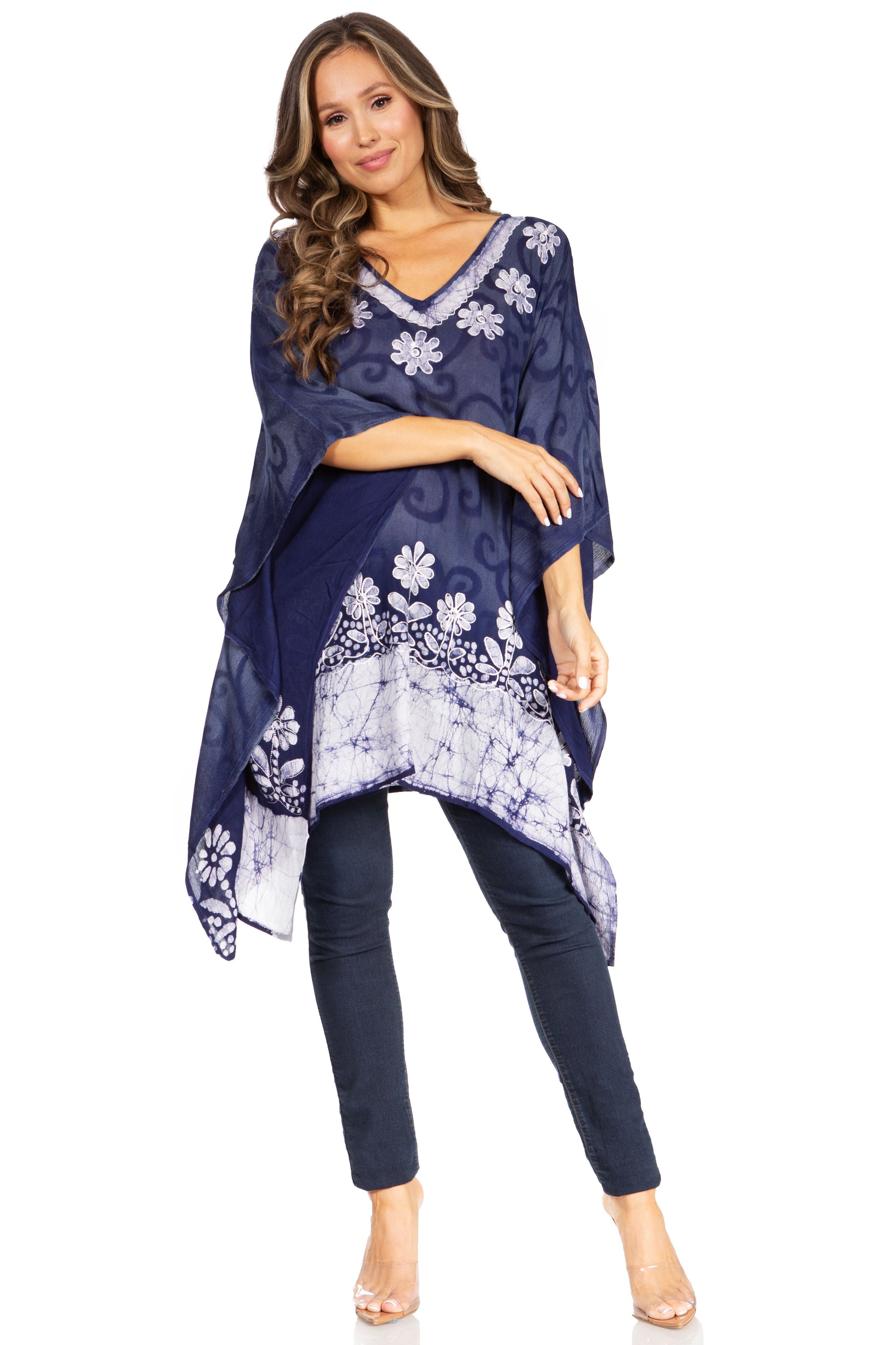 Sakkas Adalwin Desert Sun Lightweight Circle Ponch Tunic Top Blouse W / Embroidery - Concordia Style Boutique