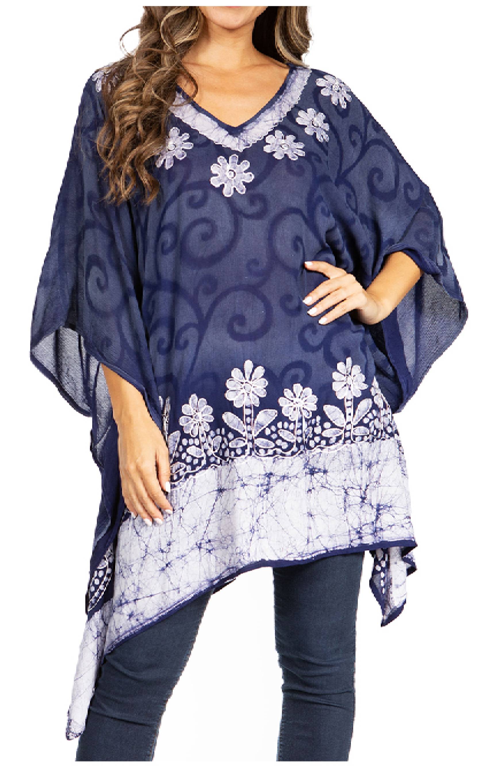 Sakkas Adalwin Desert Sun Lightweight Circle Ponch Tunic Top Blouse W / Embroidery - Concordia Style Boutique