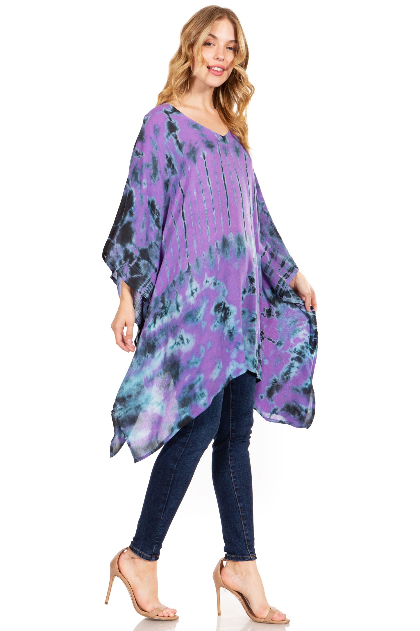 Sakkas Adalwin Desert Sun Lightweight Circle Ponch Tunic Top Blouse W / Embroidery - Concordia Style Boutique