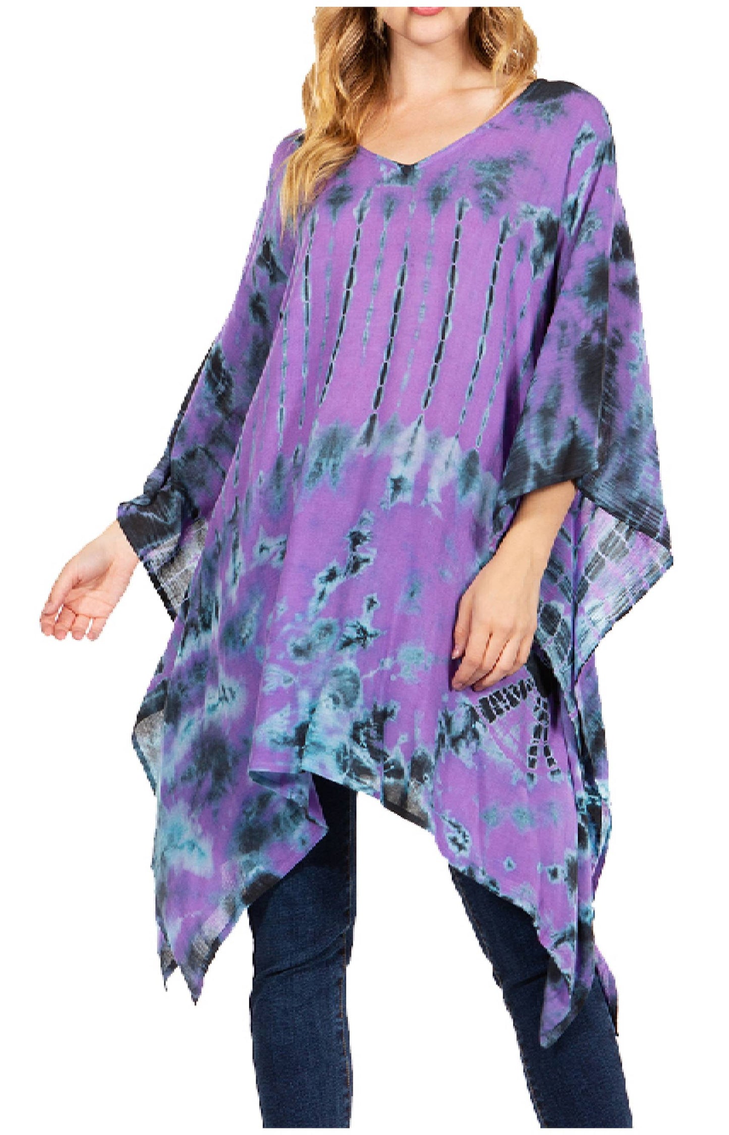Sakkas Adalwin Desert Sun Lightweight Circle Ponch Tunic Top Blouse W / Embroidery - Concordia Style Boutique