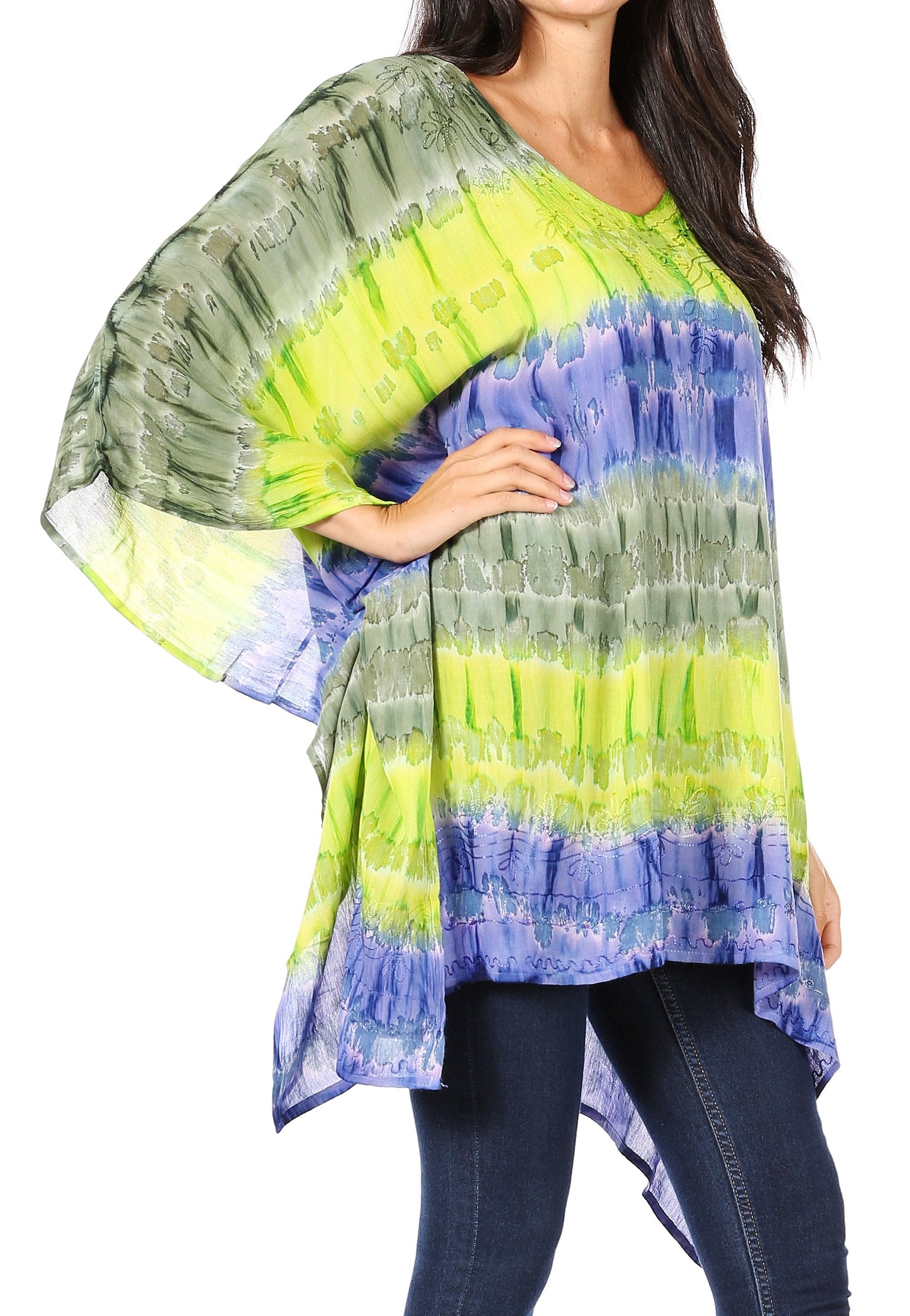 Sakkas Adalwin Desert Sun Lightweight Circle Ponch Tunic Top Blouse W / Embroidery - Concordia Style Boutique