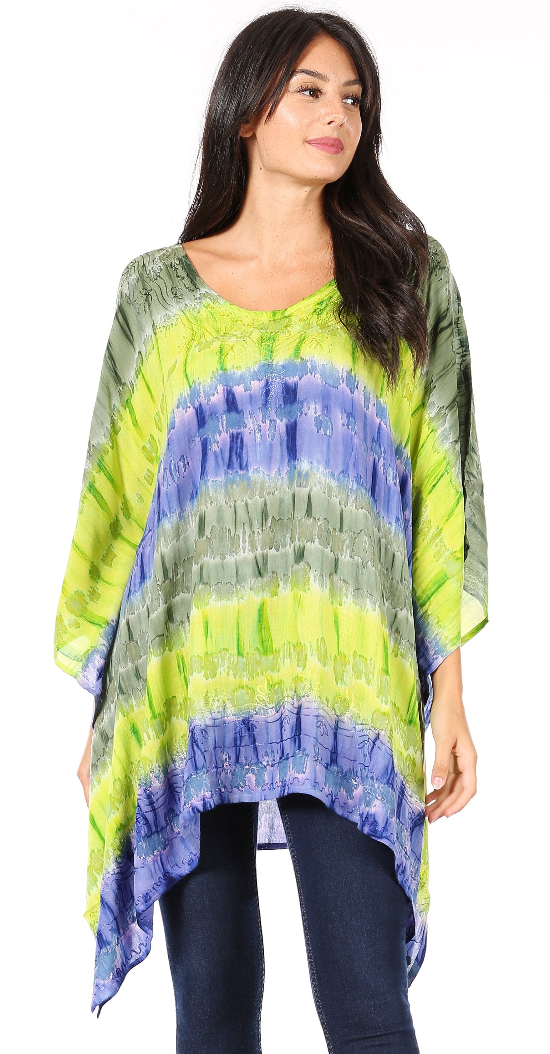 Sakkas Adalwin Desert Sun Lightweight Circle Ponch Tunic Top Blouse W / Embroidery - Concordia Style Boutique