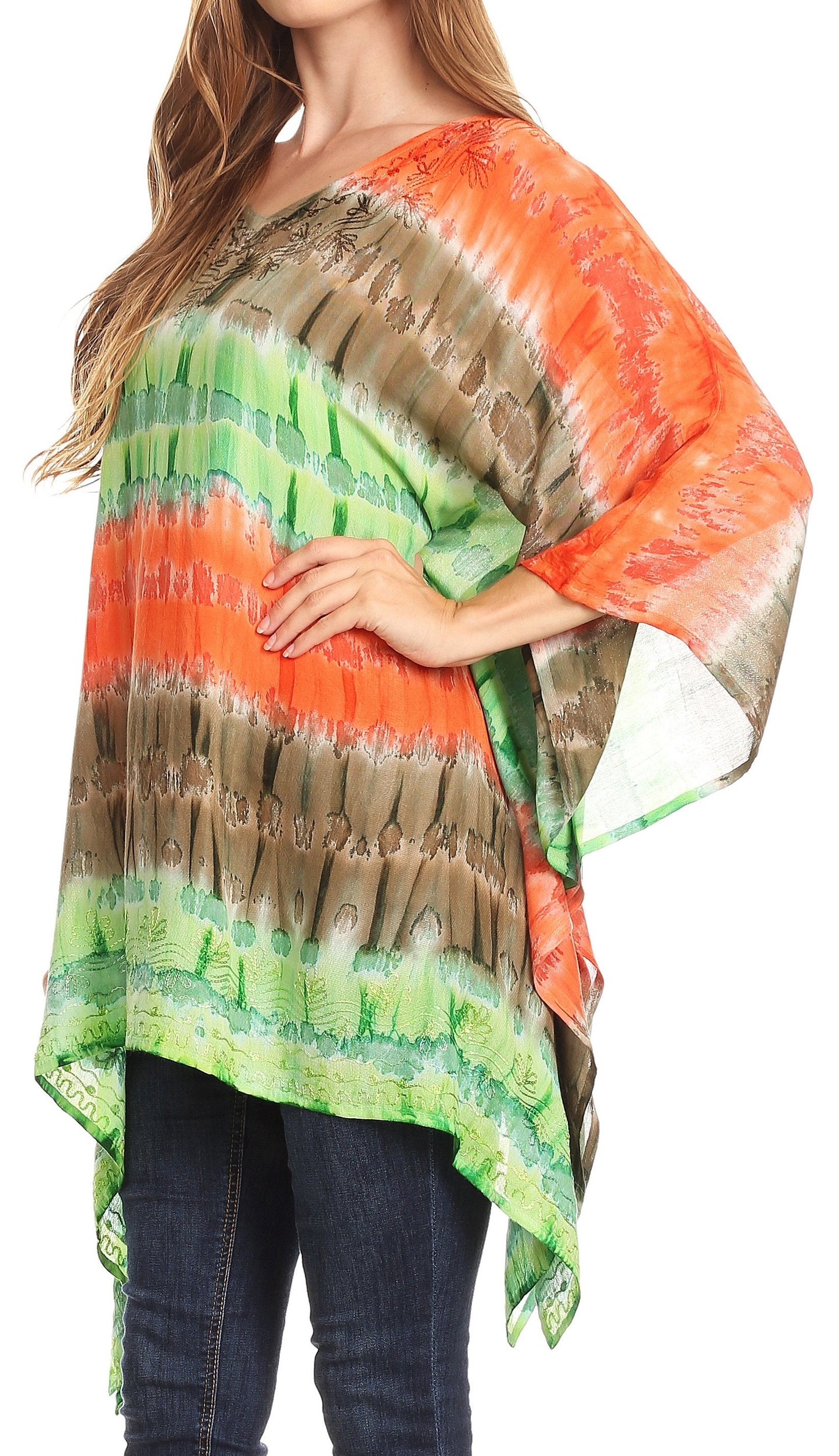 Sakkas Adalwin Desert Sun Lightweight Circle Ponch Tunic Top Blouse W / Embroidery - Concordia Style Boutique