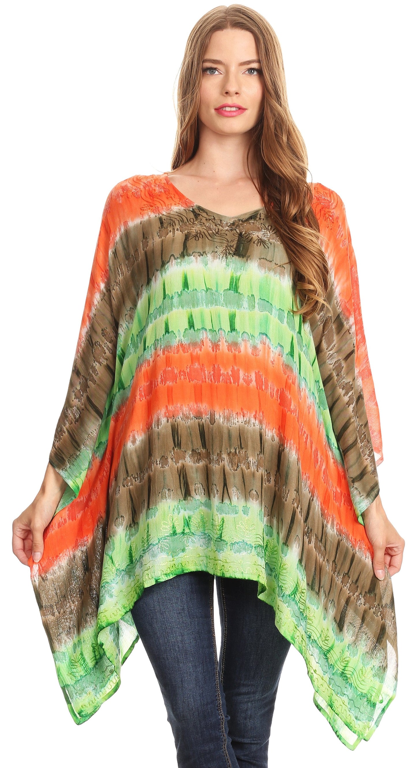 Sakkas Adalwin Desert Sun Lightweight Circle Ponch Tunic Top Blouse W / Embroidery - Concordia Style Boutique