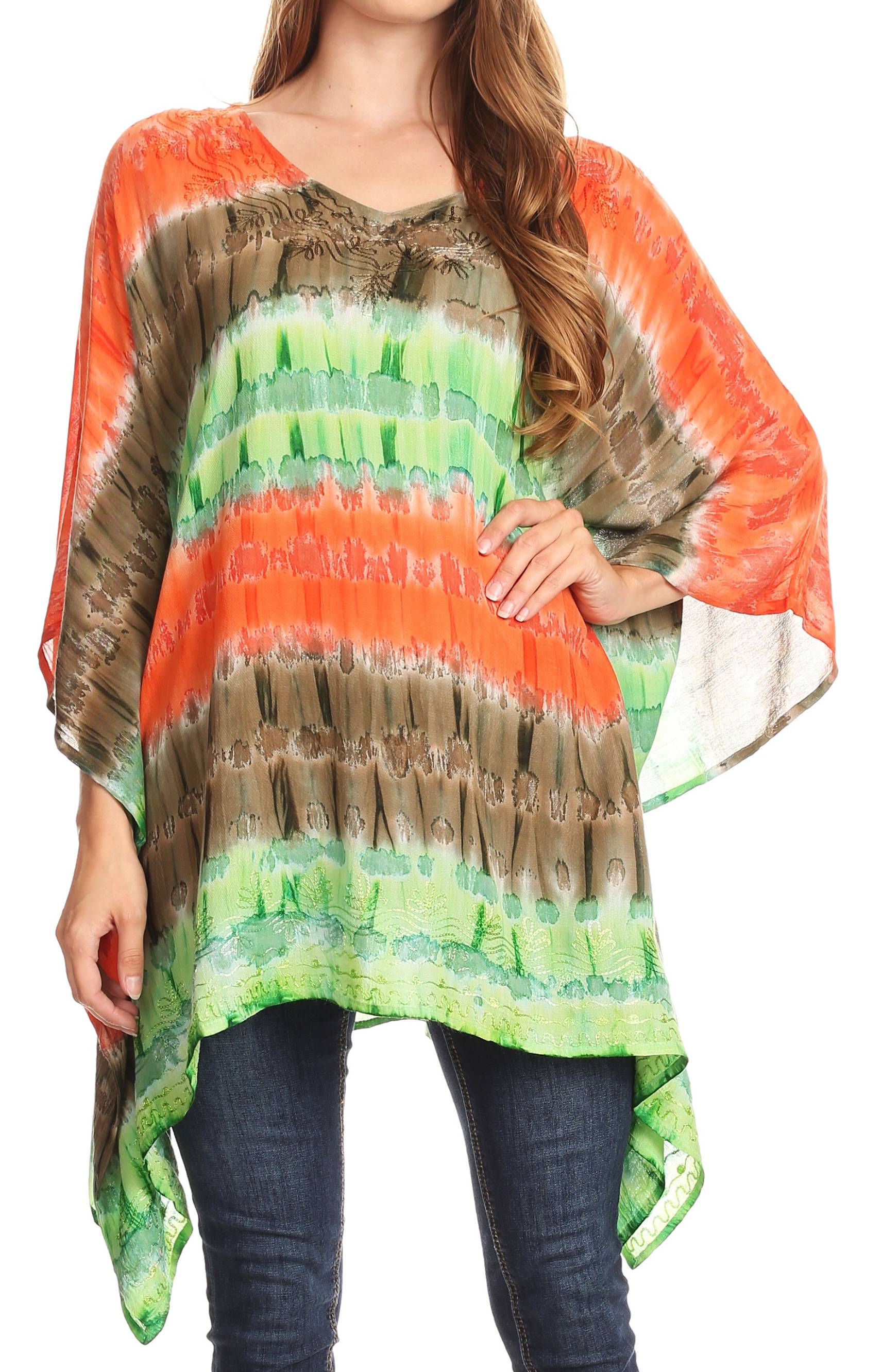 Sakkas Adalwin Desert Sun Lightweight Circle Ponch Tunic Top Blouse W / Embroidery - Concordia Style Boutique