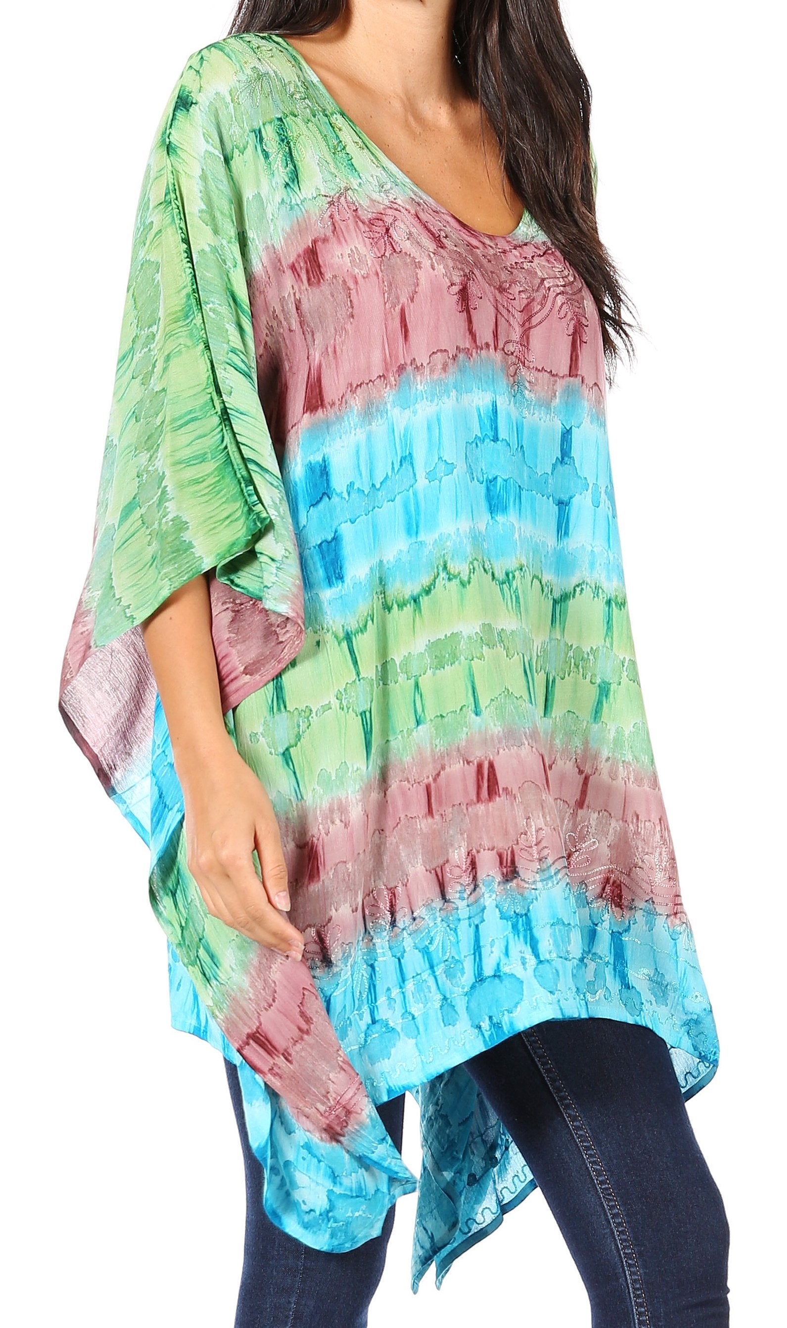 Sakkas Adalwin Desert Sun Lightweight Circle Ponch Tunic Top Blouse W / Embroidery - Concordia Style Boutique