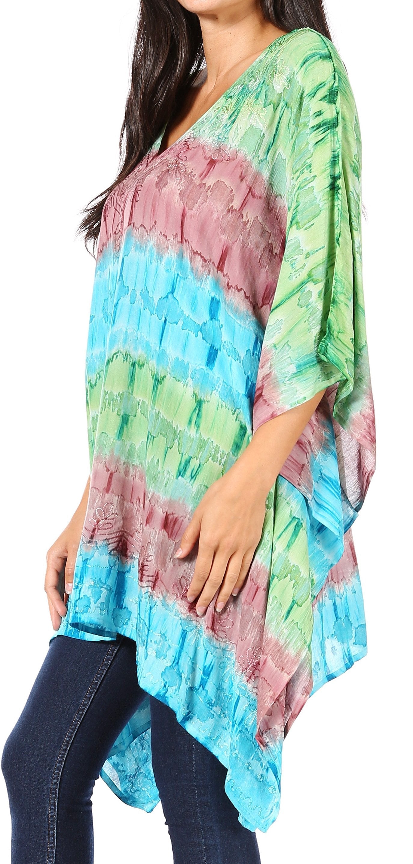Sakkas Adalwin Desert Sun Lightweight Circle Ponch Tunic Top Blouse W / Embroidery - Concordia Style Boutique