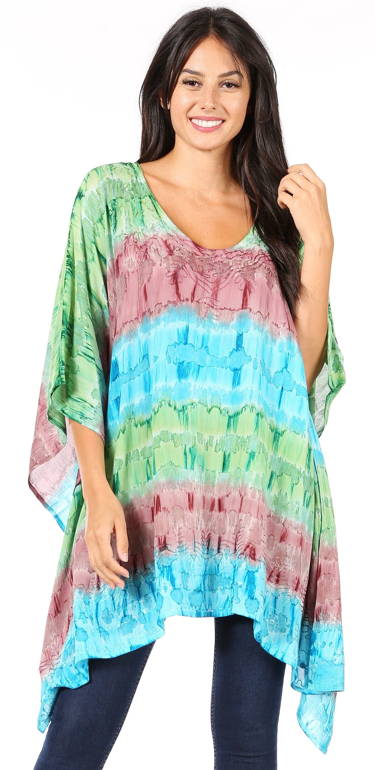 Sakkas Adalwin Desert Sun Lightweight Circle Ponch Tunic Top Blouse W / Embroidery - Concordia Style Boutique