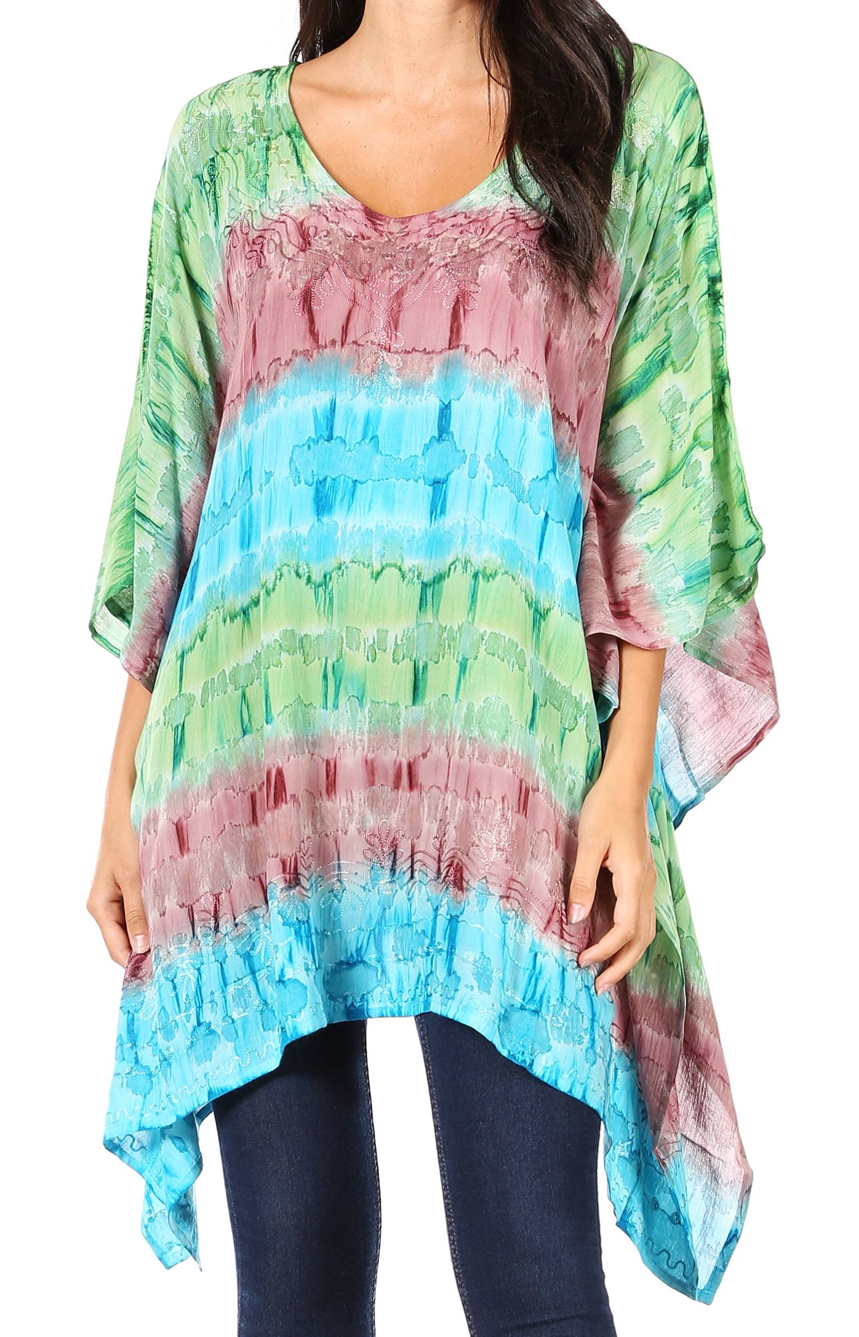 Sakkas Adalwin Desert Sun Lightweight Circle Ponch Tunic Top Blouse W / Embroidery - Concordia Style Boutique