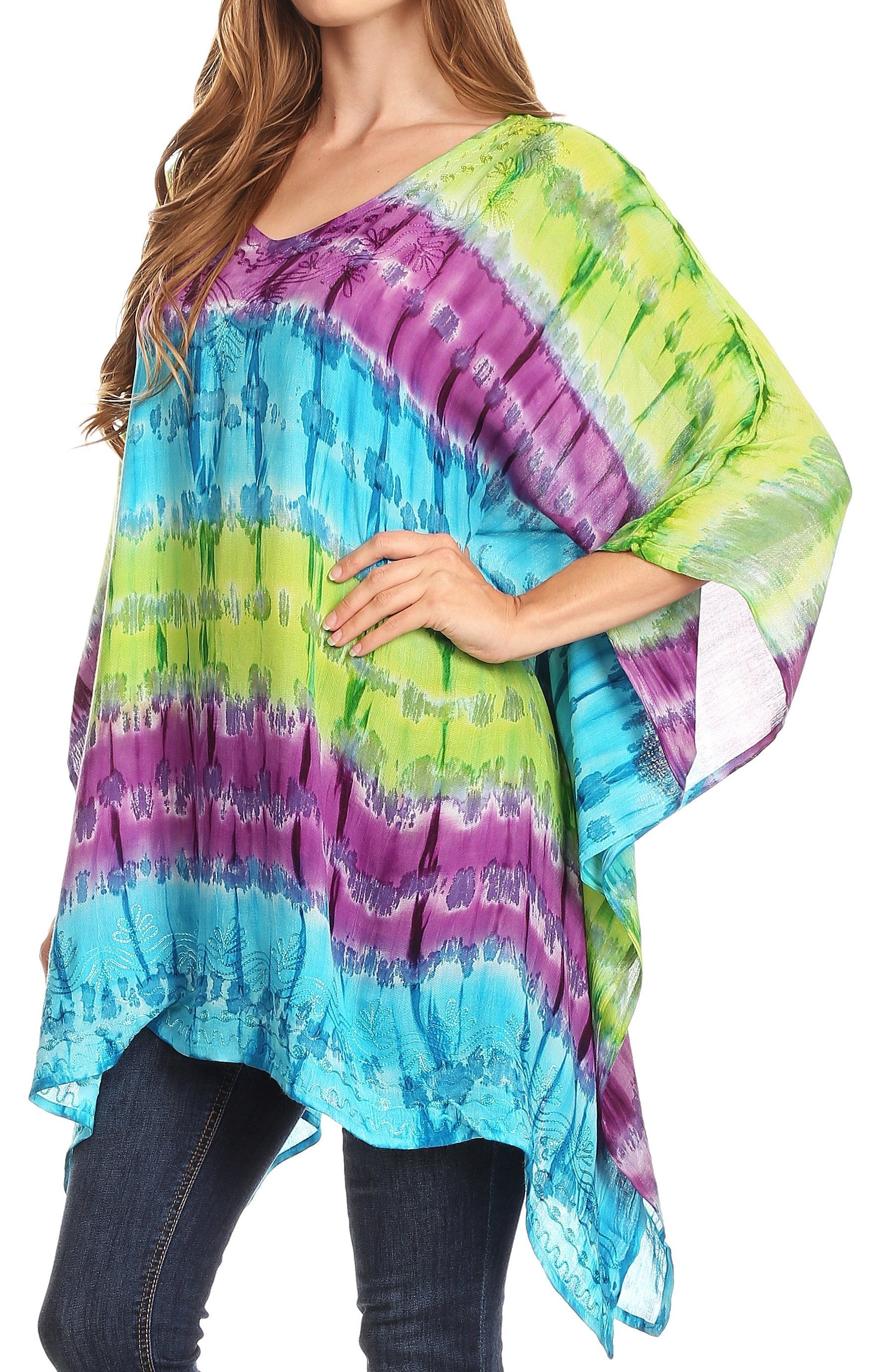 Sakkas Adalwin Desert Sun Lightweight Circle Ponch Tunic Top Blouse W / Embroidery - Concordia Style Boutique