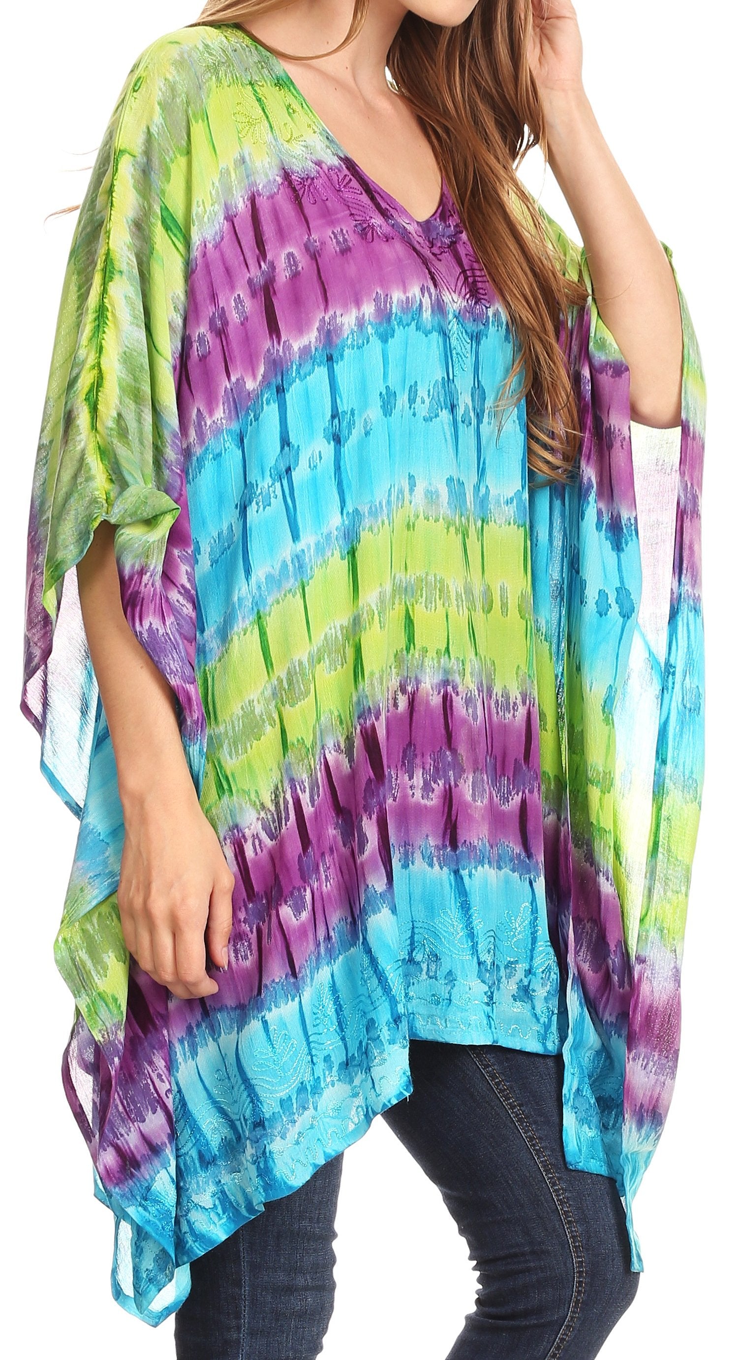 Sakkas Adalwin Desert Sun Lightweight Circle Ponch Tunic Top Blouse W / Embroidery - Concordia Style Boutique