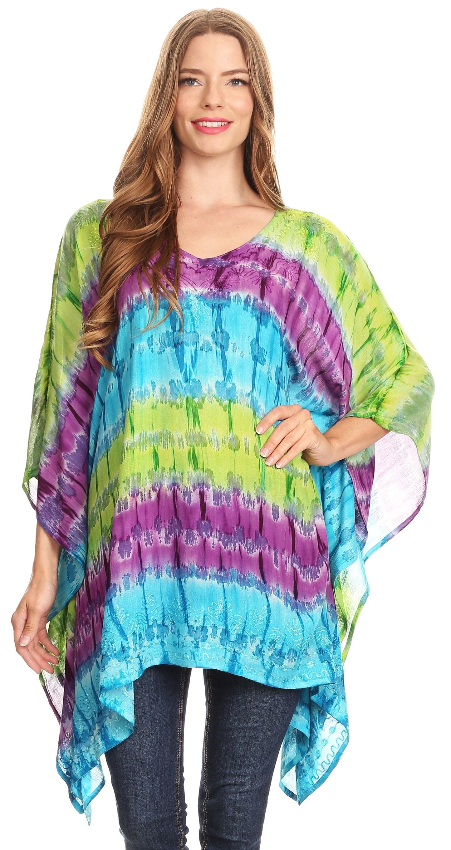 Sakkas Adalwin Desert Sun Lightweight Circle Ponch Tunic Top Blouse W / Embroidery - Concordia Style Boutique