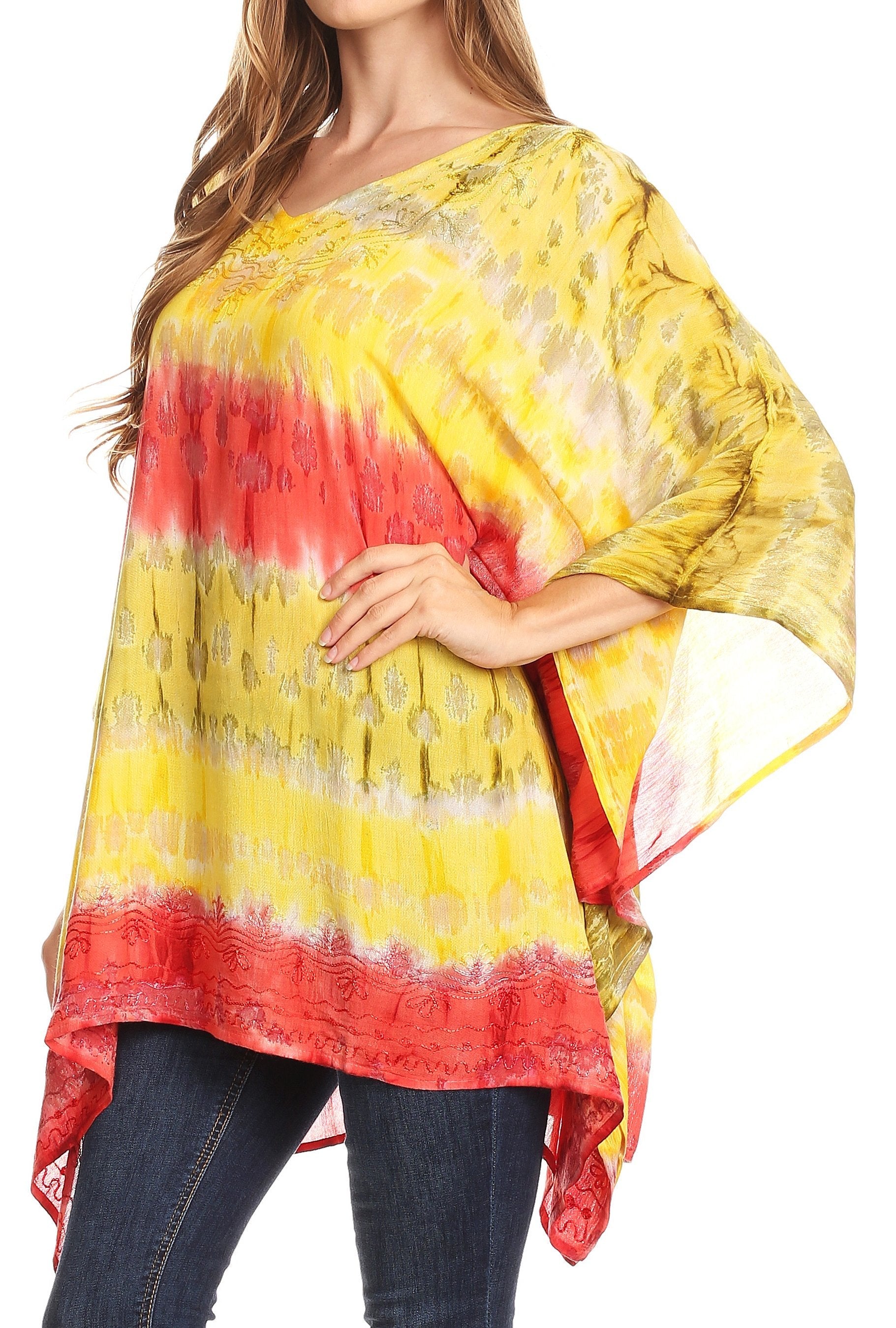 Sakkas Adalwin Desert Sun Lightweight Circle Ponch Tunic Top Blouse W / Embroidery - Concordia Style Boutique