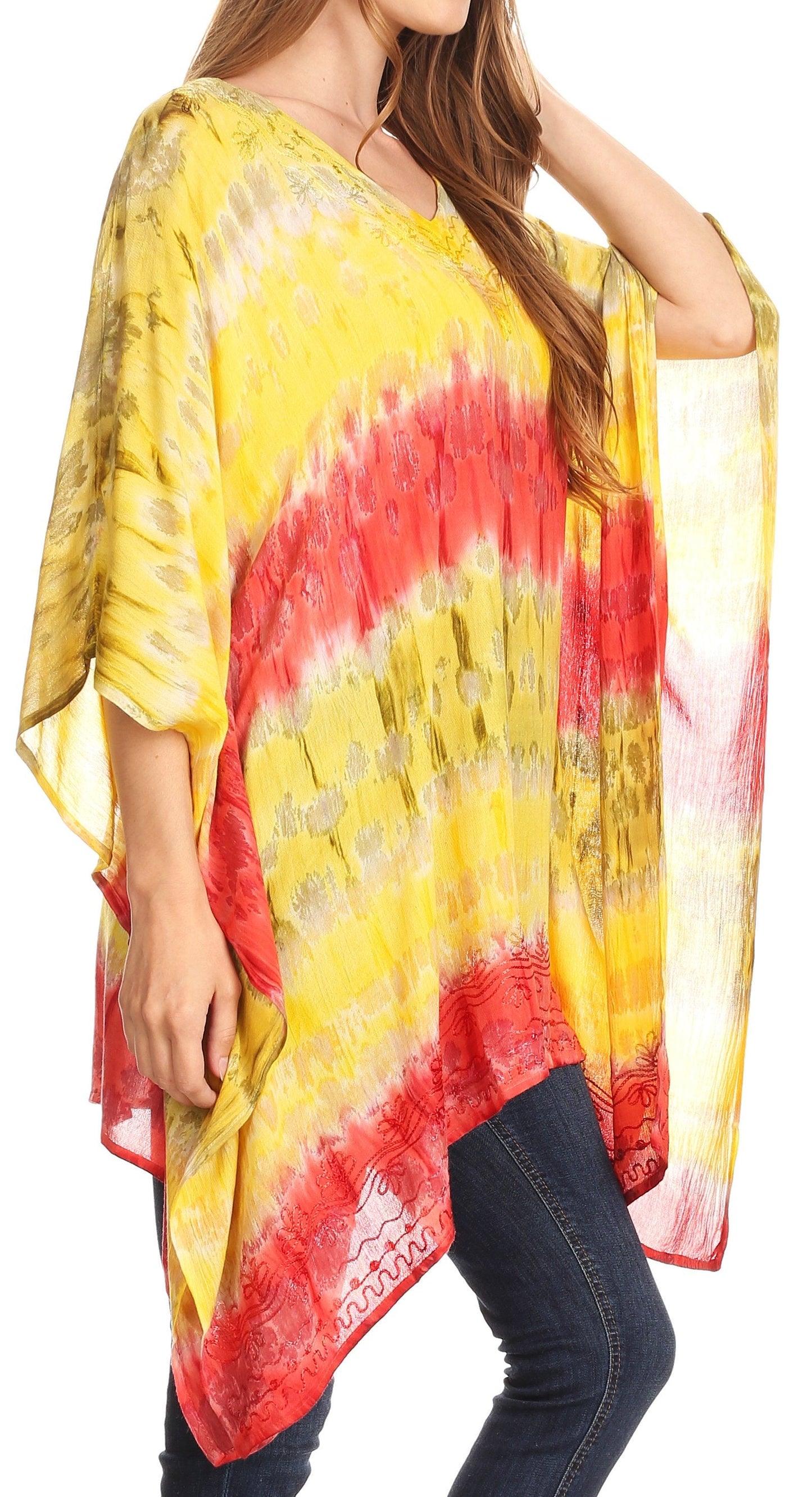 Sakkas Adalwin Desert Sun Lightweight Circle Ponch Tunic Top Blouse W / Embroidery - Concordia Style Boutique