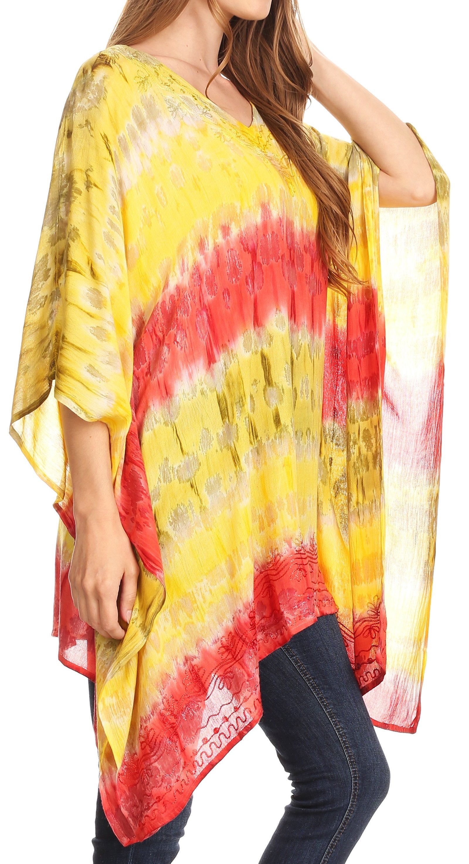 Sakkas Adalwin Desert Sun Lightweight Circle Ponch Tunic Top Blouse W / Embroidery - Concordia Style Boutique