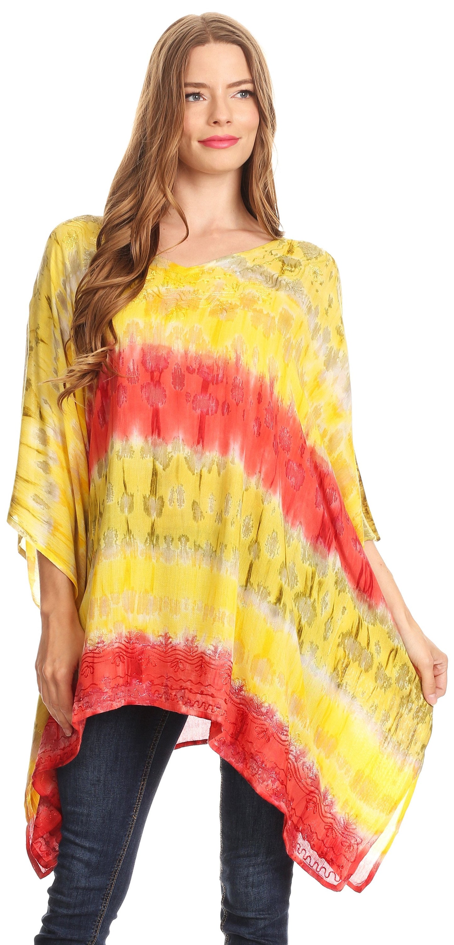Sakkas Adalwin Desert Sun Lightweight Circle Ponch Tunic Top Blouse W / Embroidery - Concordia Style Boutique