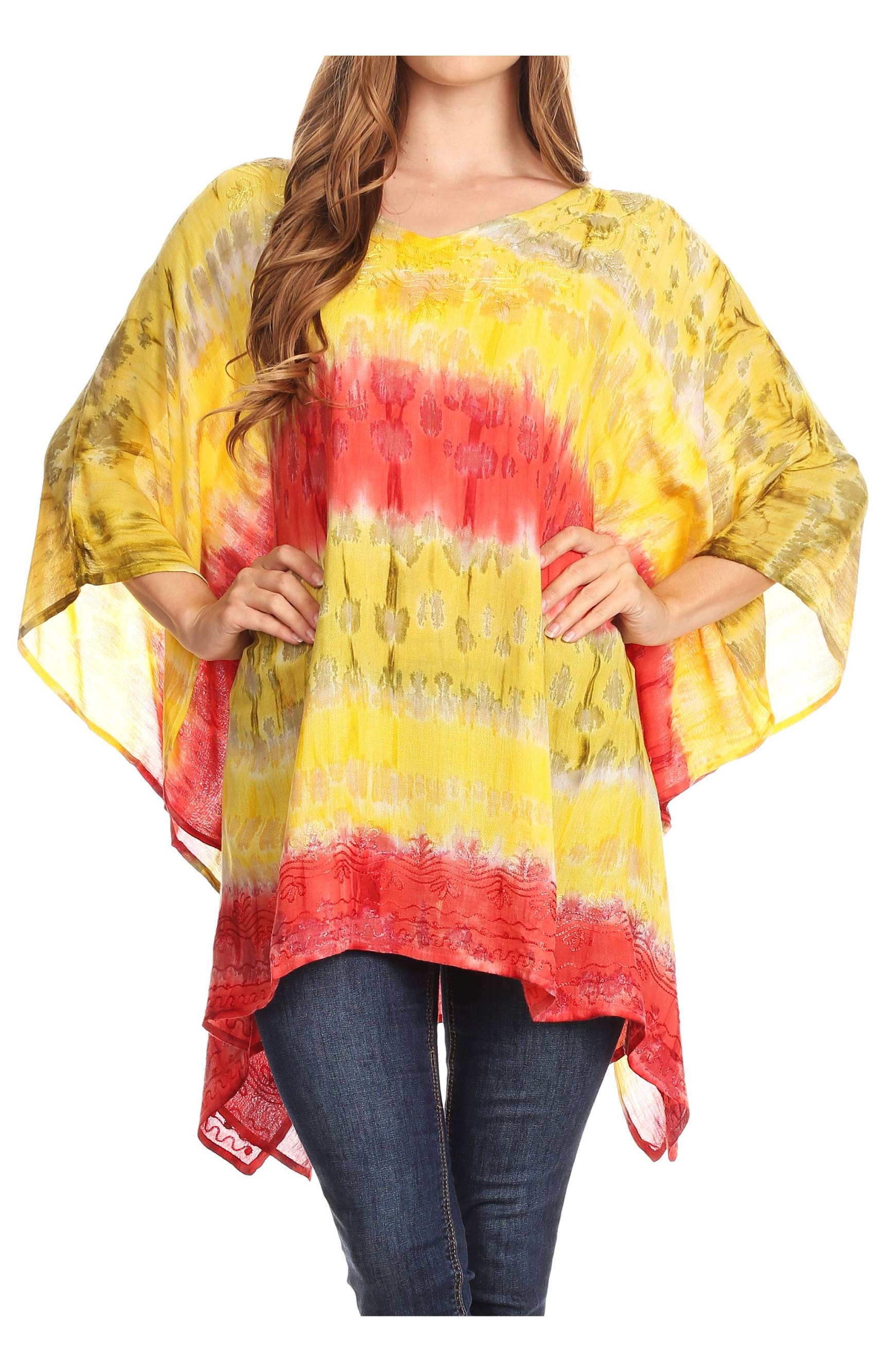 Sakkas Adalwin Desert Sun Lightweight Circle Ponch Tunic Top Blouse W / Embroidery - Concordia Style Boutique